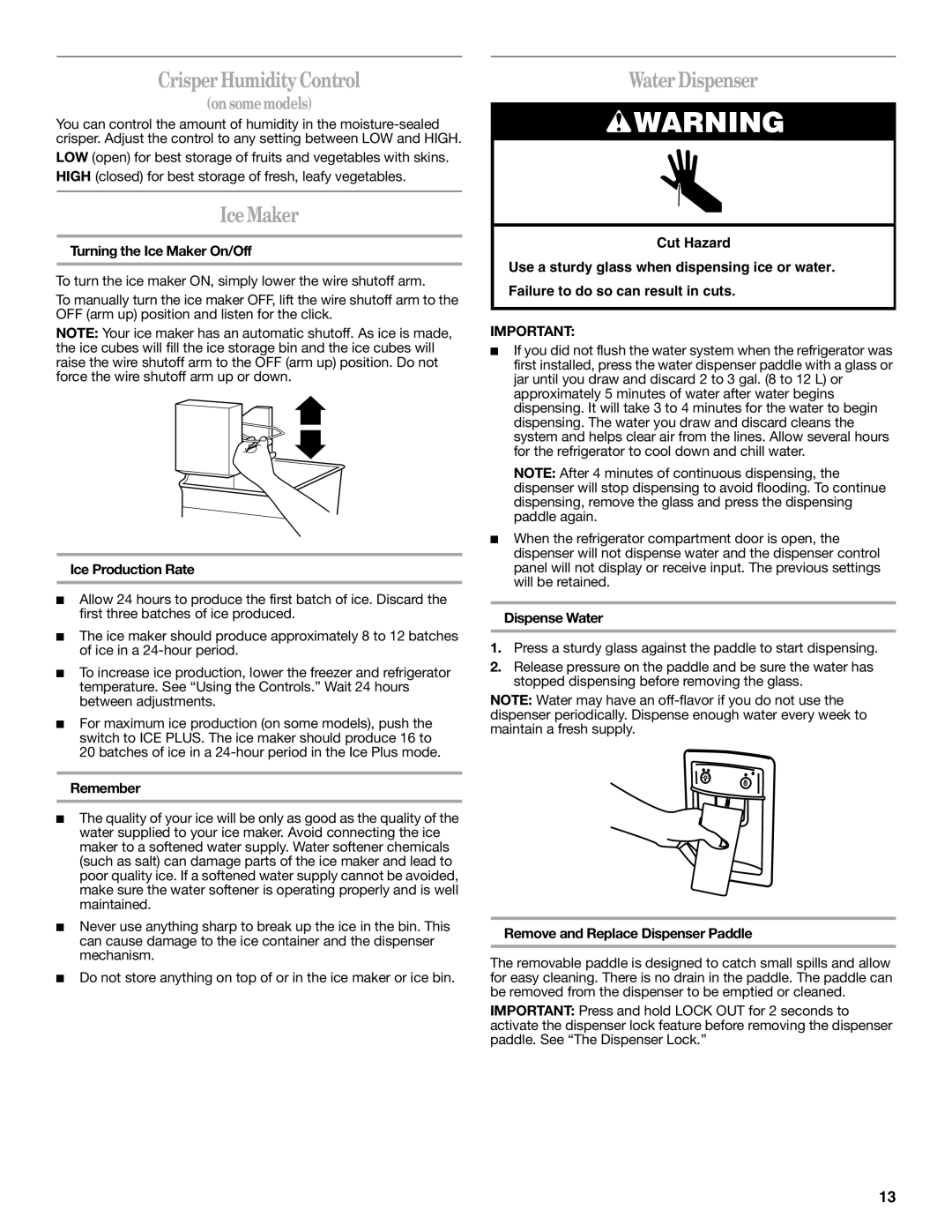 Whirlpool 2302309 warranty CrisperHumidityControl, IceMaker, Water Dispenser 