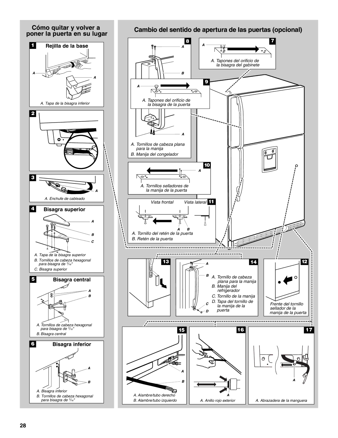 Whirlpool 2302309 warranty Cambio del sentido de apertura de las puertas opcional 