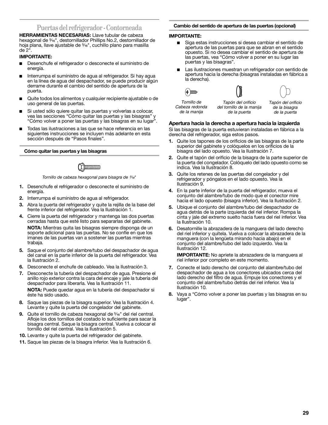 Whirlpool 2302309 warranty Puertas del refrigerador-Contorneada, Importante 