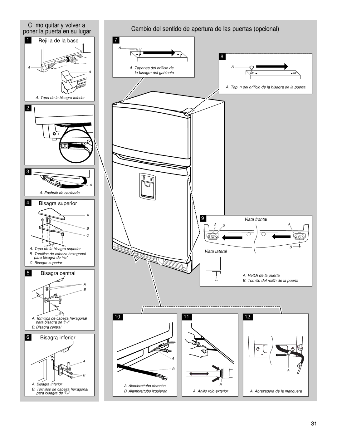 Whirlpool 2302309 warranty Cómo quitar y volver a poner la puerta en su lugar 