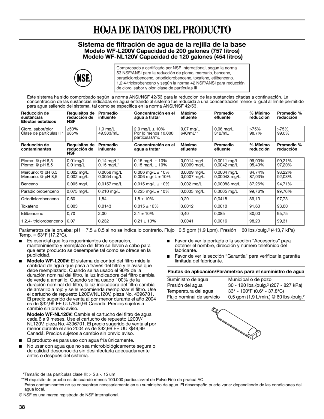 Whirlpool 2302309 warranty Hoja DE Datos DEL Producto, Pautas de aplicación/Parámetros para el suministro de agua 