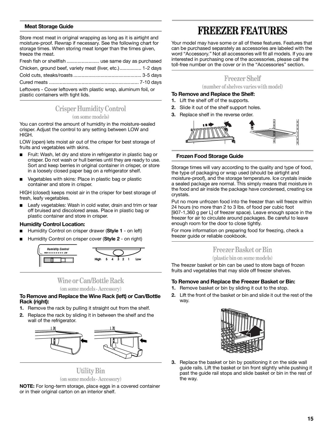 Whirlpool 2308045 manual Freezer Features 