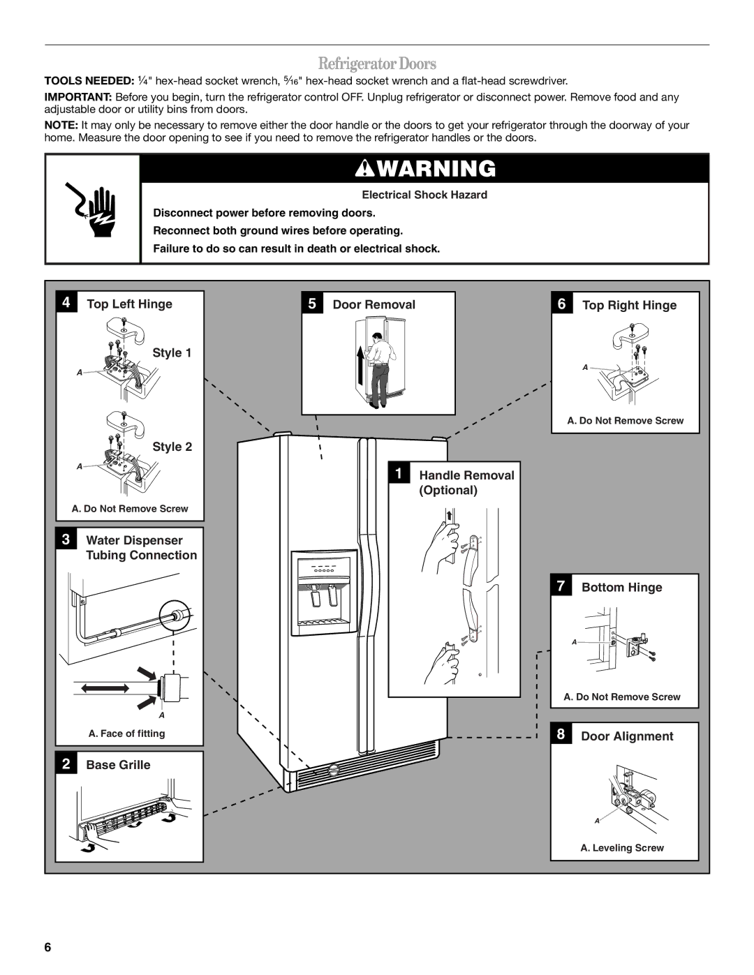 Whirlpool 2308045 manual Refrigerator Doors 