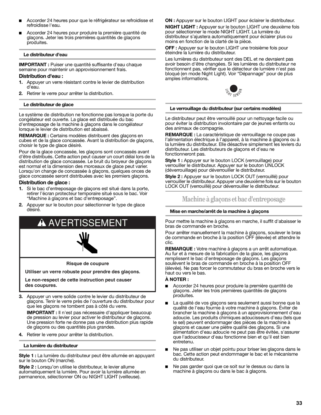 Whirlpool 2309541B warranty Machineà glaçons et bac dentreposage, Distribution deau, Distribution de glace 