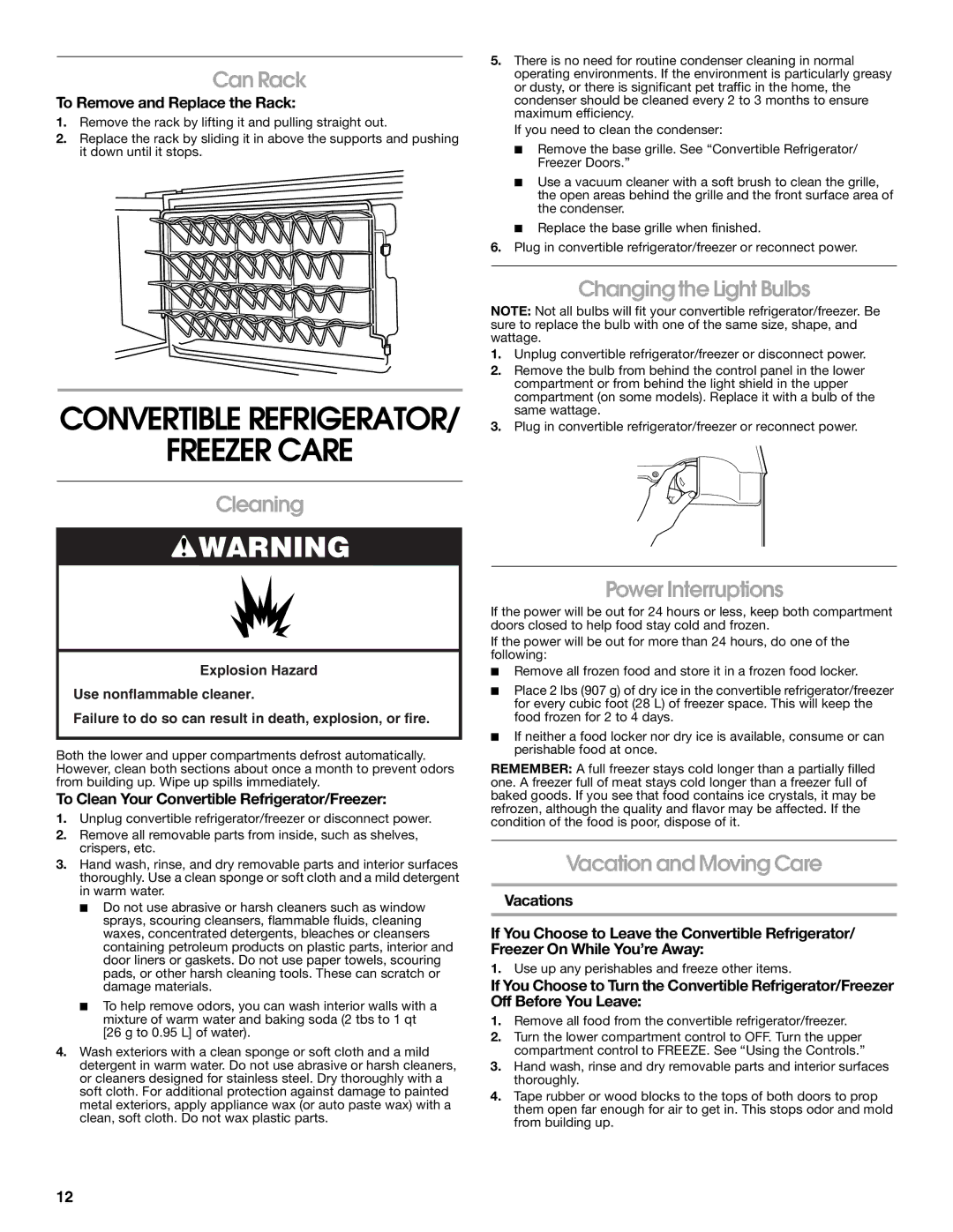 Whirlpool 2314466 manual Freezer Care 