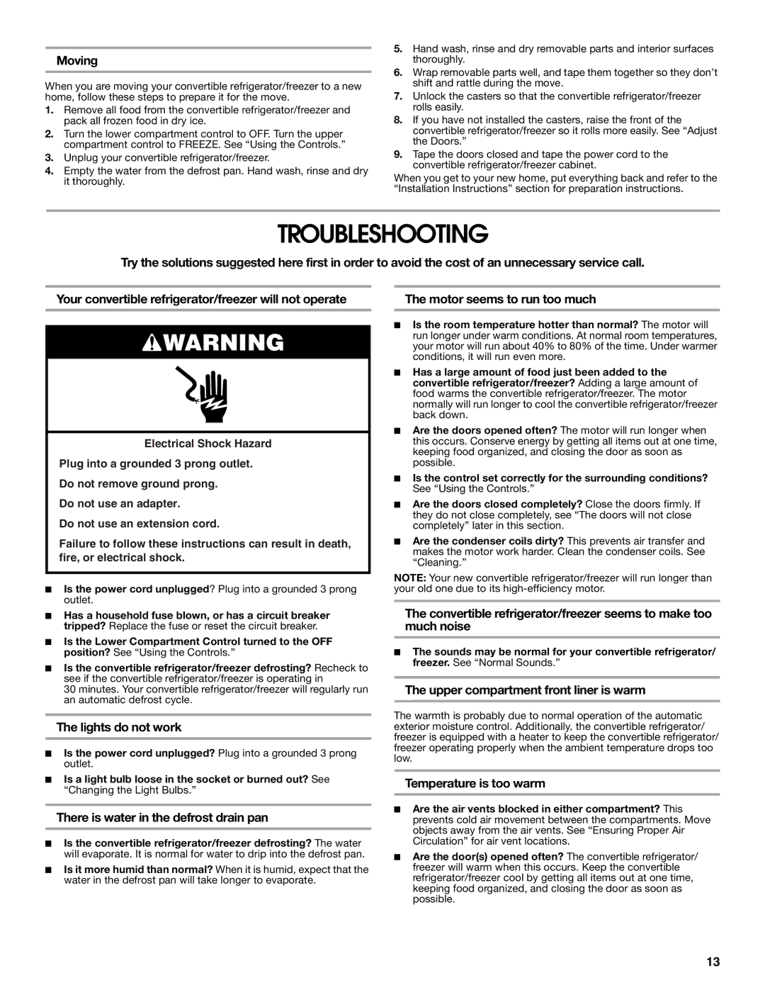 Whirlpool 2314466 manual Troubleshooting 