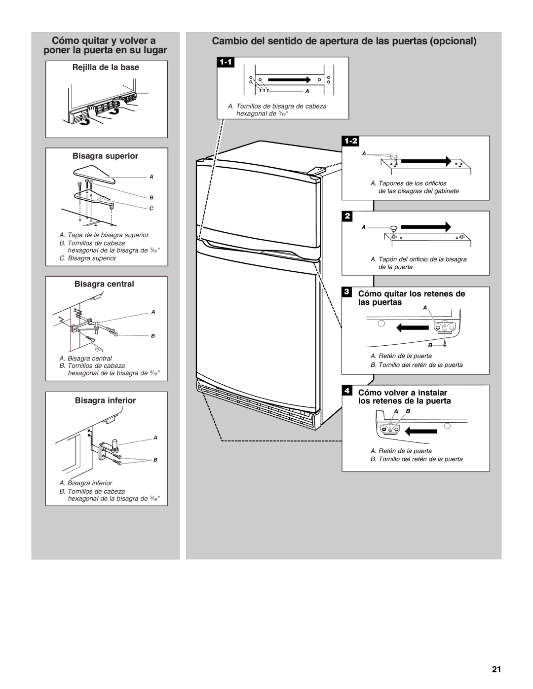 Whirlpool 2314466 manual Cómo quitar y volver a poner la puerta en su lugar 