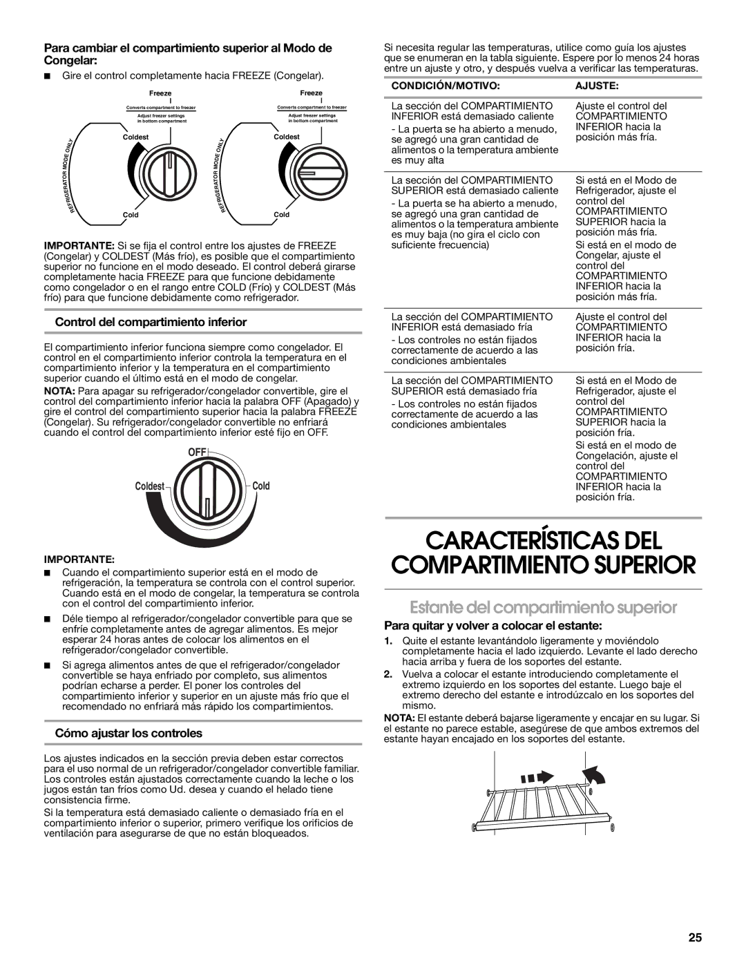 Whirlpool 2314466 manual Características DEL, Estante del compartimiento superior 