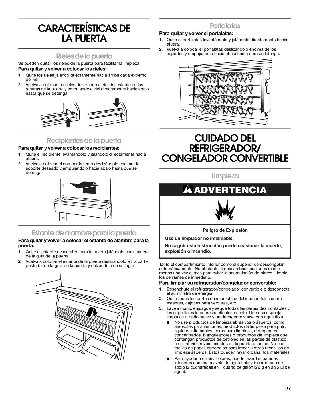 Whirlpool 2314466 manual Características DE LA Puerta, Cuidado DEL Refrigerador 