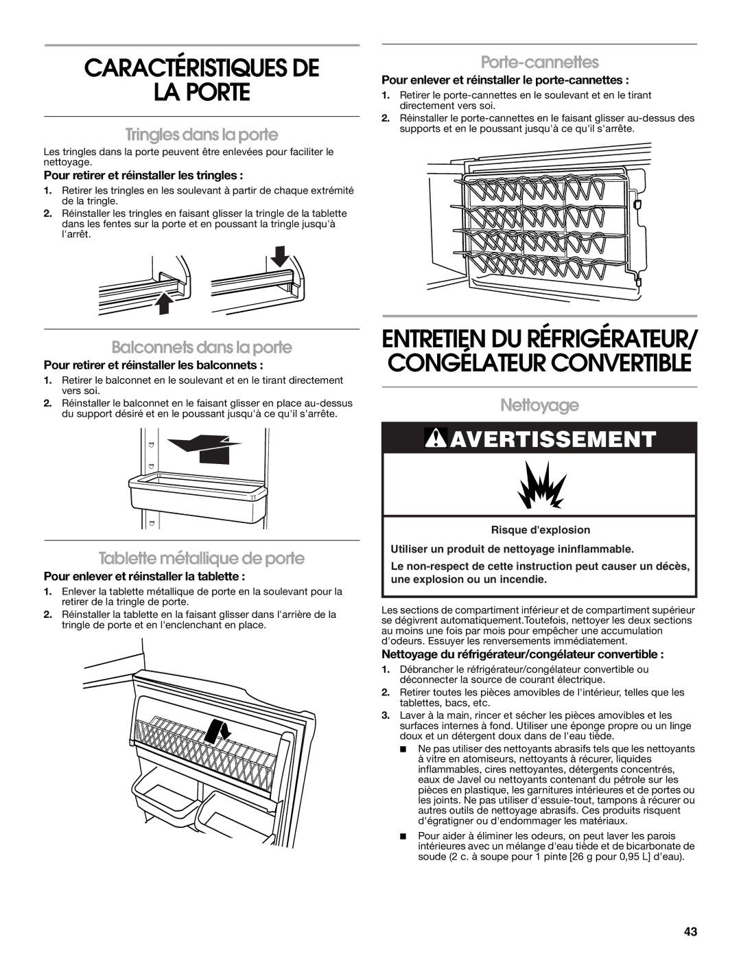 Whirlpool 2314466 manual Caractéristiques DE LA Porte 