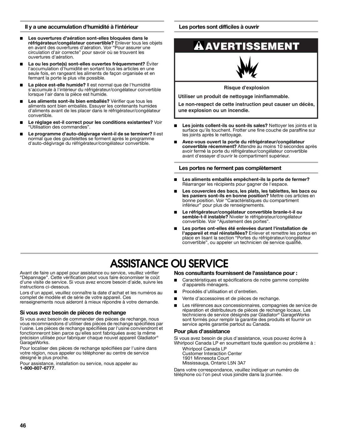 Whirlpool 2314466 manual Assistance OU Service 