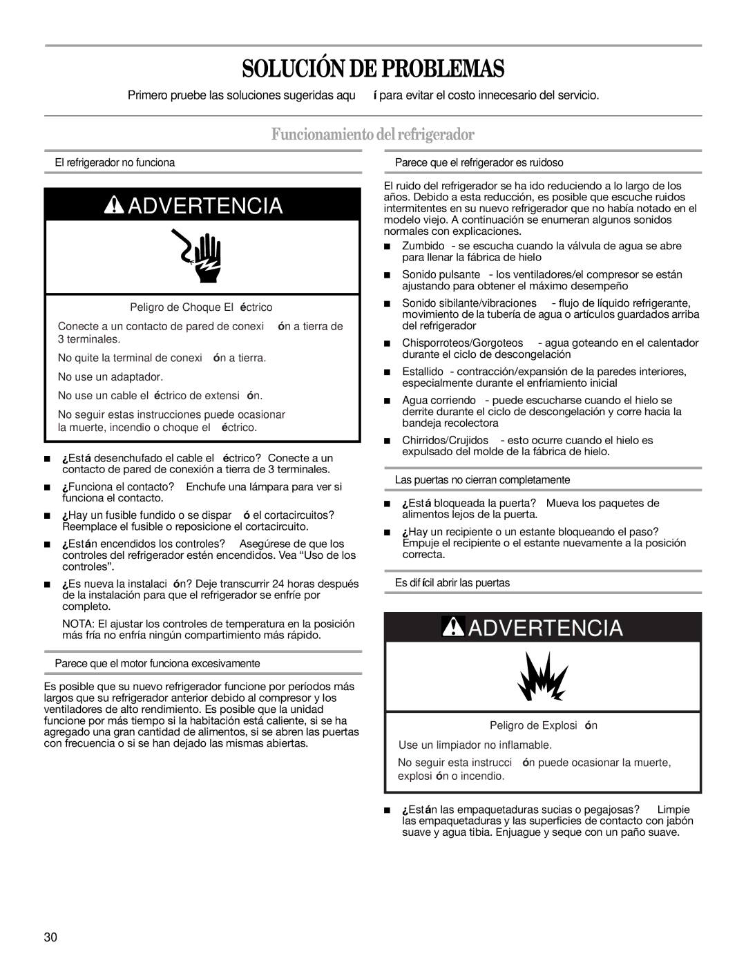 Whirlpool 2314473B warranty Solución DE Problemas, Funcionamientodelrefrigerador, El refrigerador no funciona 