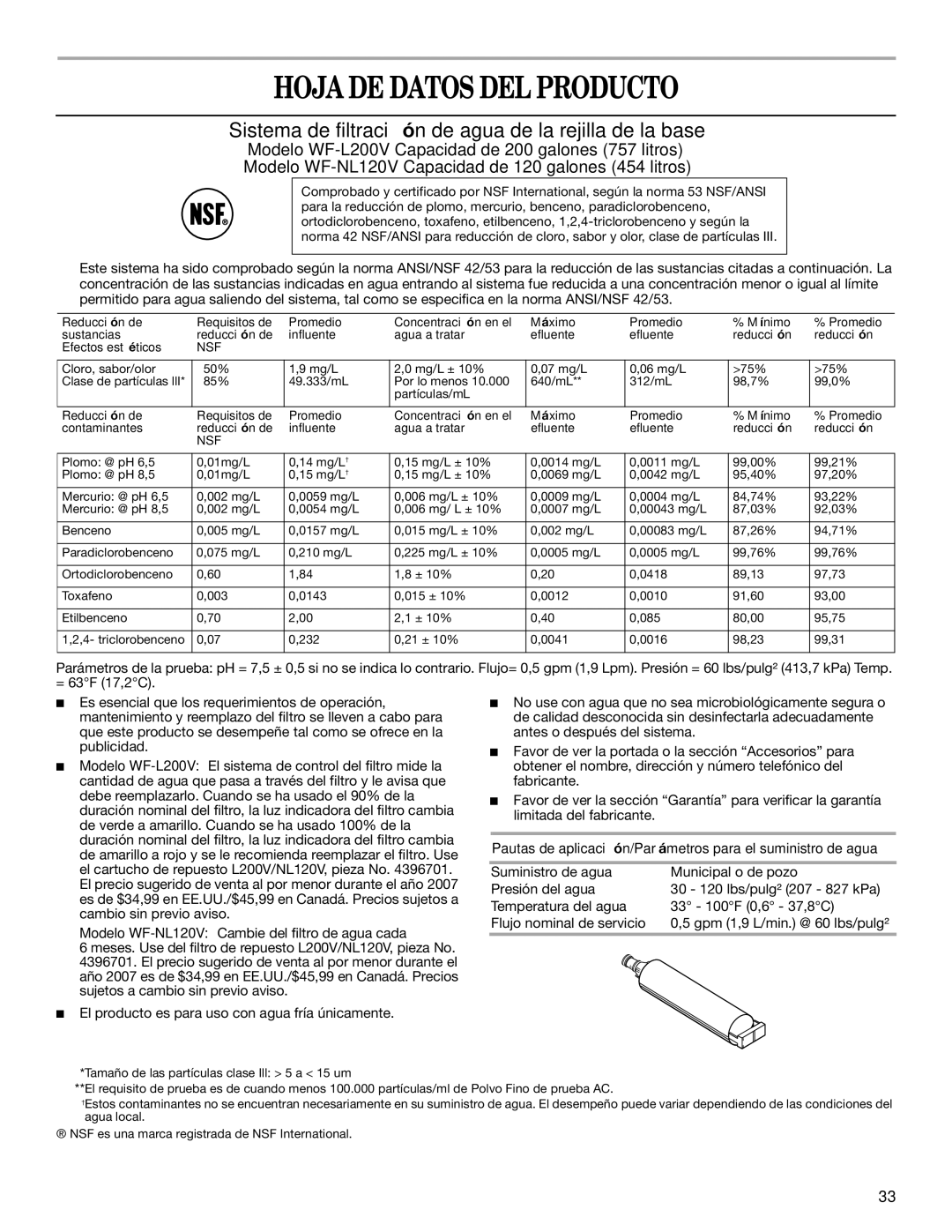 Whirlpool 2314473B warranty Hoja DE Datos DEL Producto, Pautas de aplicación/Parámetros para el suministro de agua 