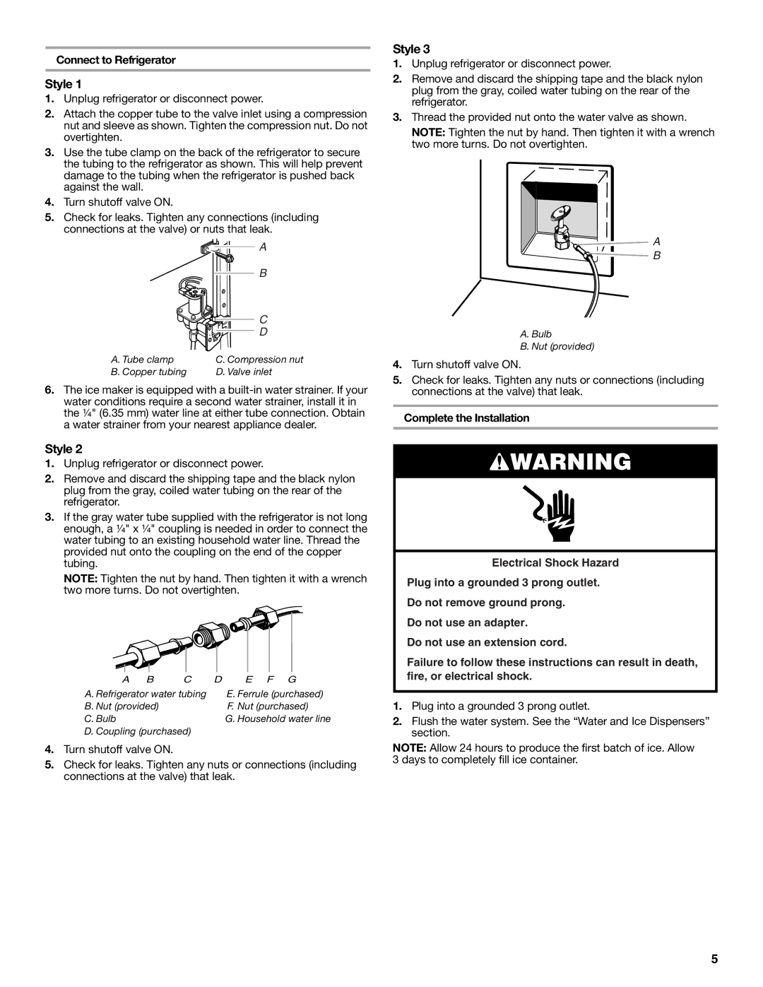 Whirlpool 2315209 warranty Style, Connect to Refrigerator 