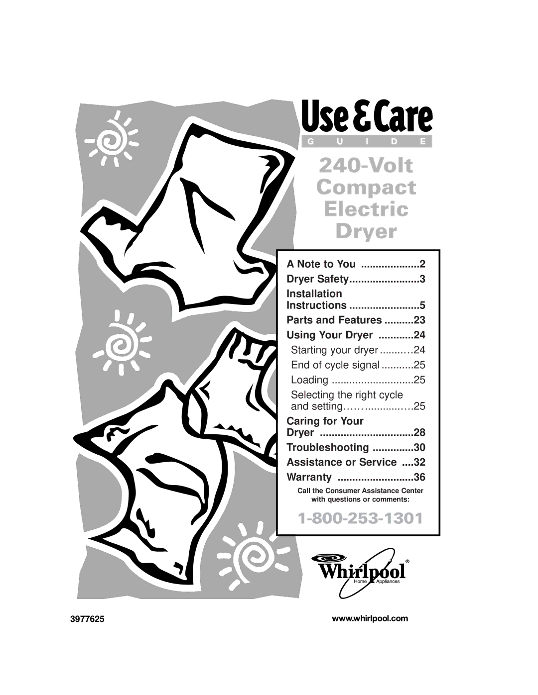 Whirlpool 240-volt installation instructions Volt Compact Electric Dryer, 3977625 