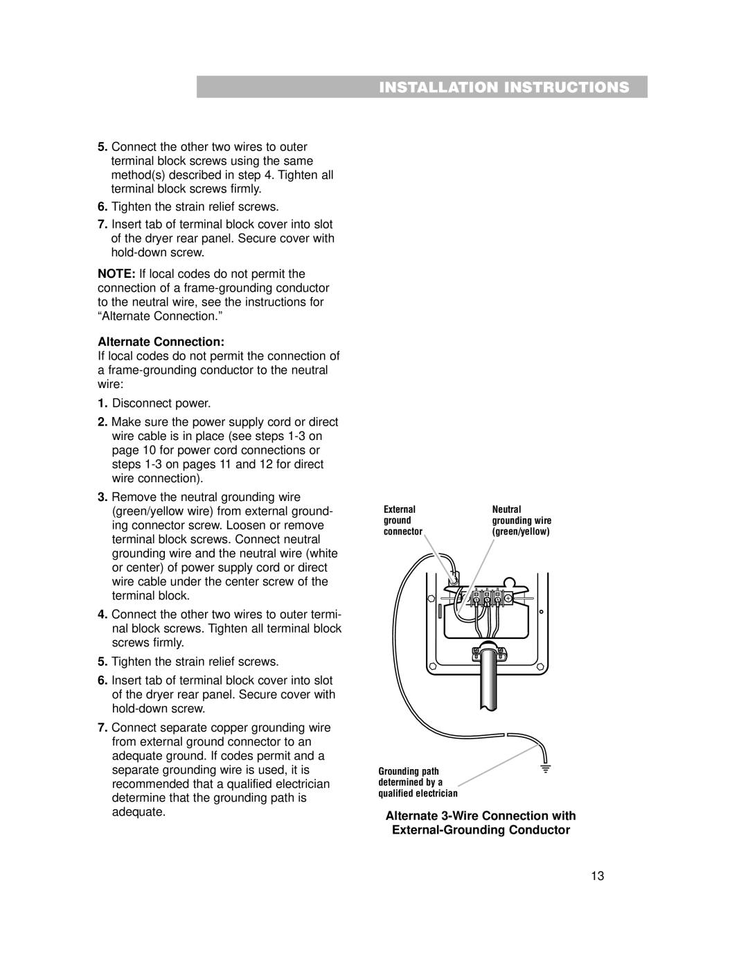 Whirlpool 240-volt installation instructions Alternate Connection 