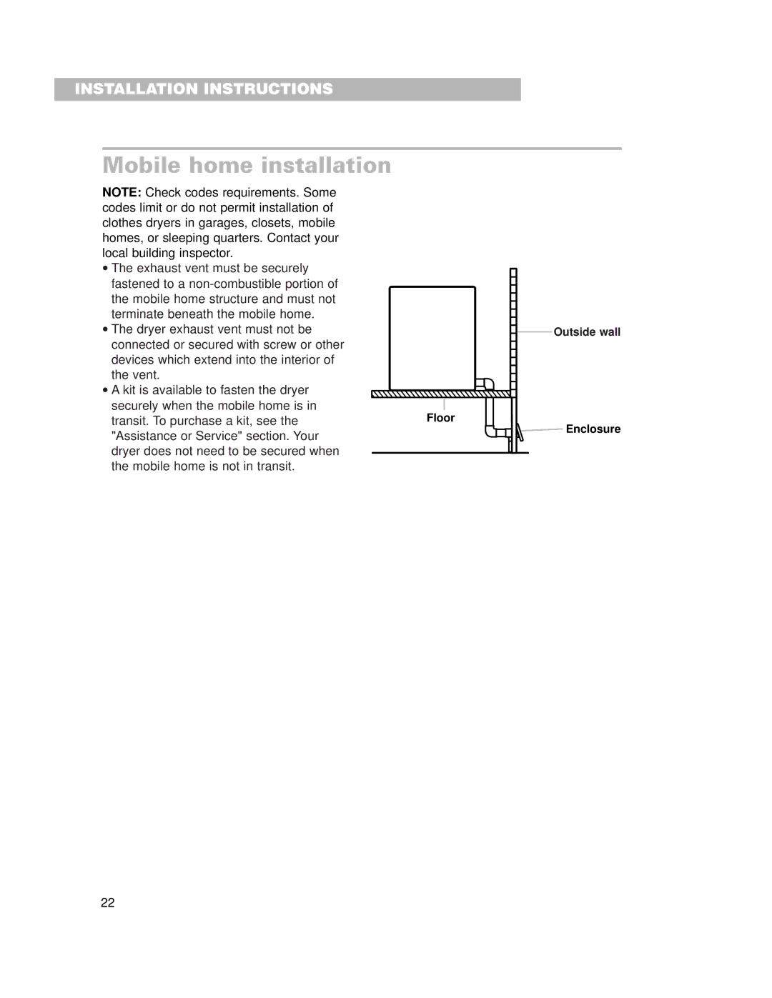 Whirlpool 240-volt installation instructions Mobile home installation 