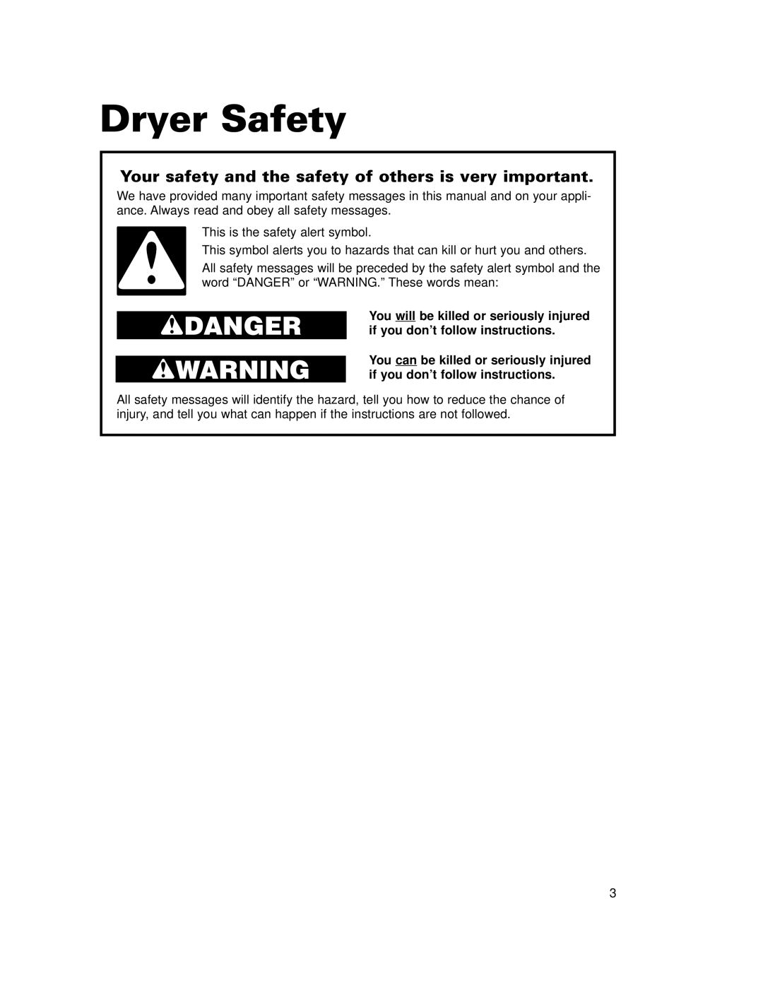 Whirlpool 240-volt installation instructions Dryer Safety, Your safety and the safety of others is very important 