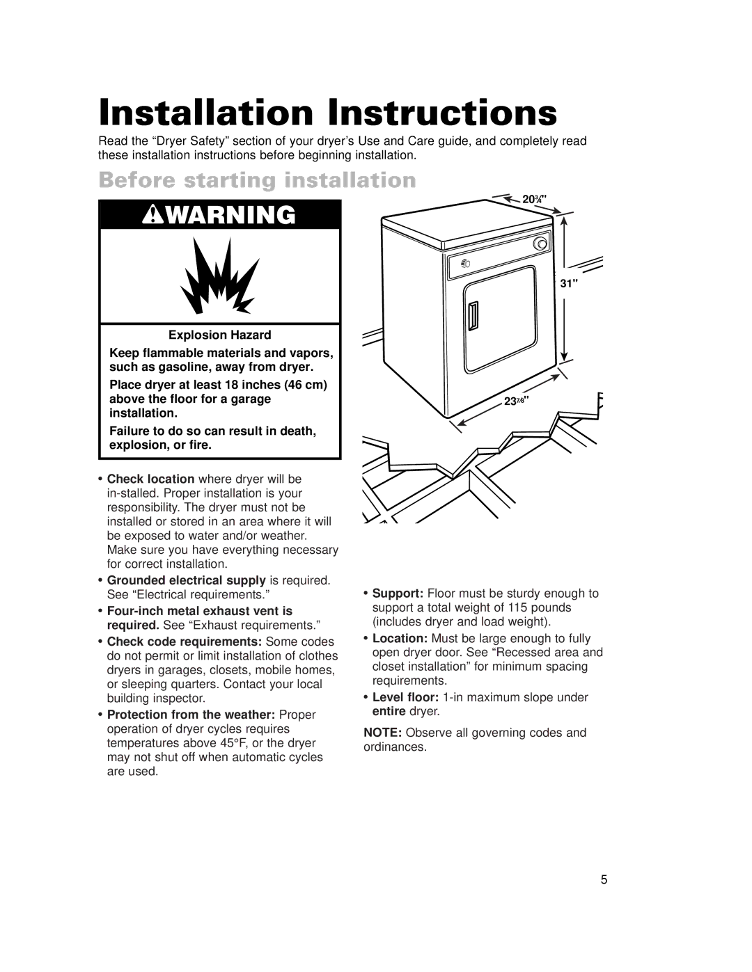 Whirlpool 240-volt installation instructions Installation Instructions, Before starting installation 