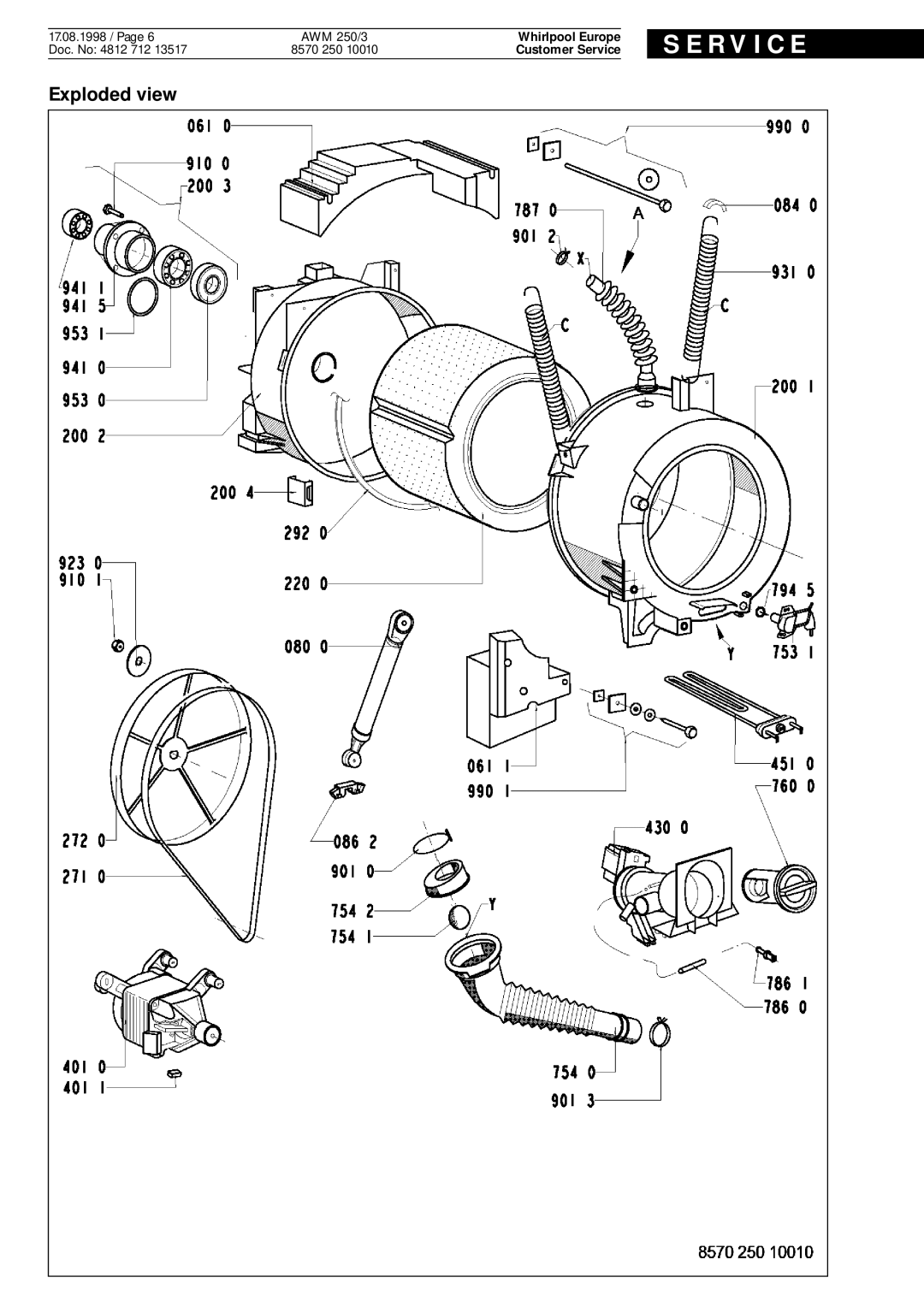 Whirlpool AWM 250 3 service manual 17.08.1998 / AWM 250/3 