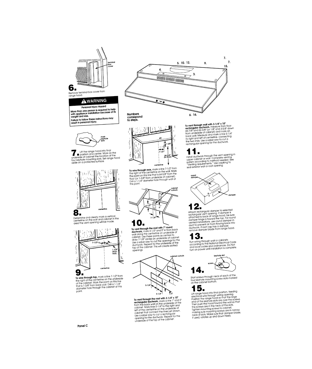 Whirlpool 29-718, 35-718 installation instructions Panel C, Numbers correspond to steps 