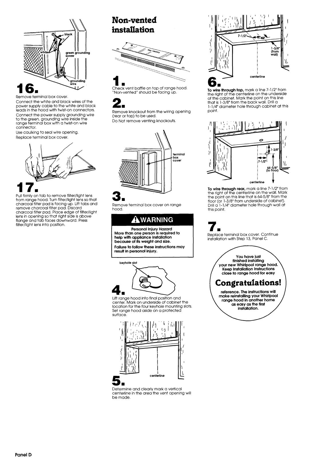 Whirlpool 35-718, 29-718 installation instructions Congratulations, Panel D 