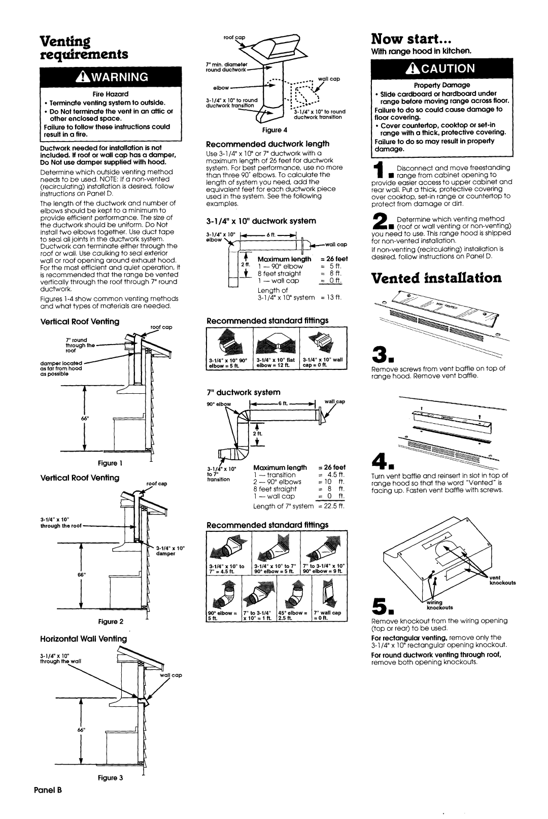Whirlpool 35-718, 29-718 installation instructions Now start, Vented installation, Venting requirements 