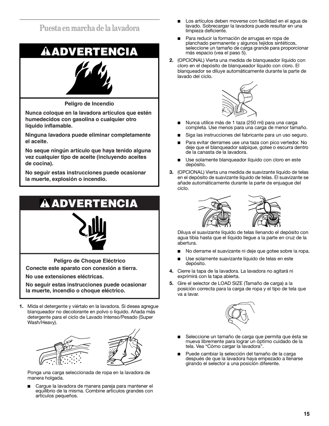 Whirlpool 2DLSQ8000JQ3 manual Advertencia, Puesta en marcha de la lavadora 