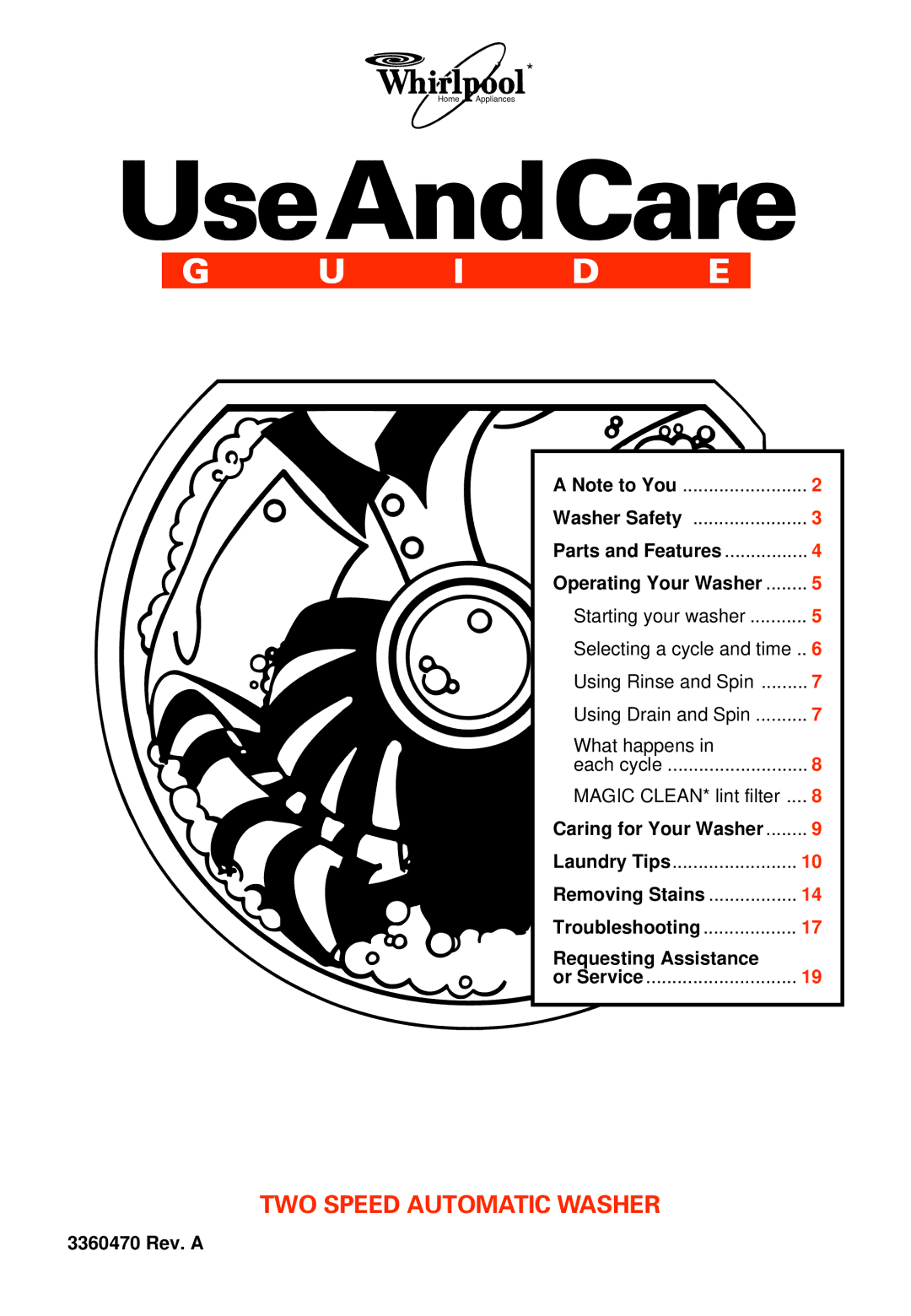 Whirlpool 2LSR5233BN0 manual UseAndCare, 3360470 Rev. a 