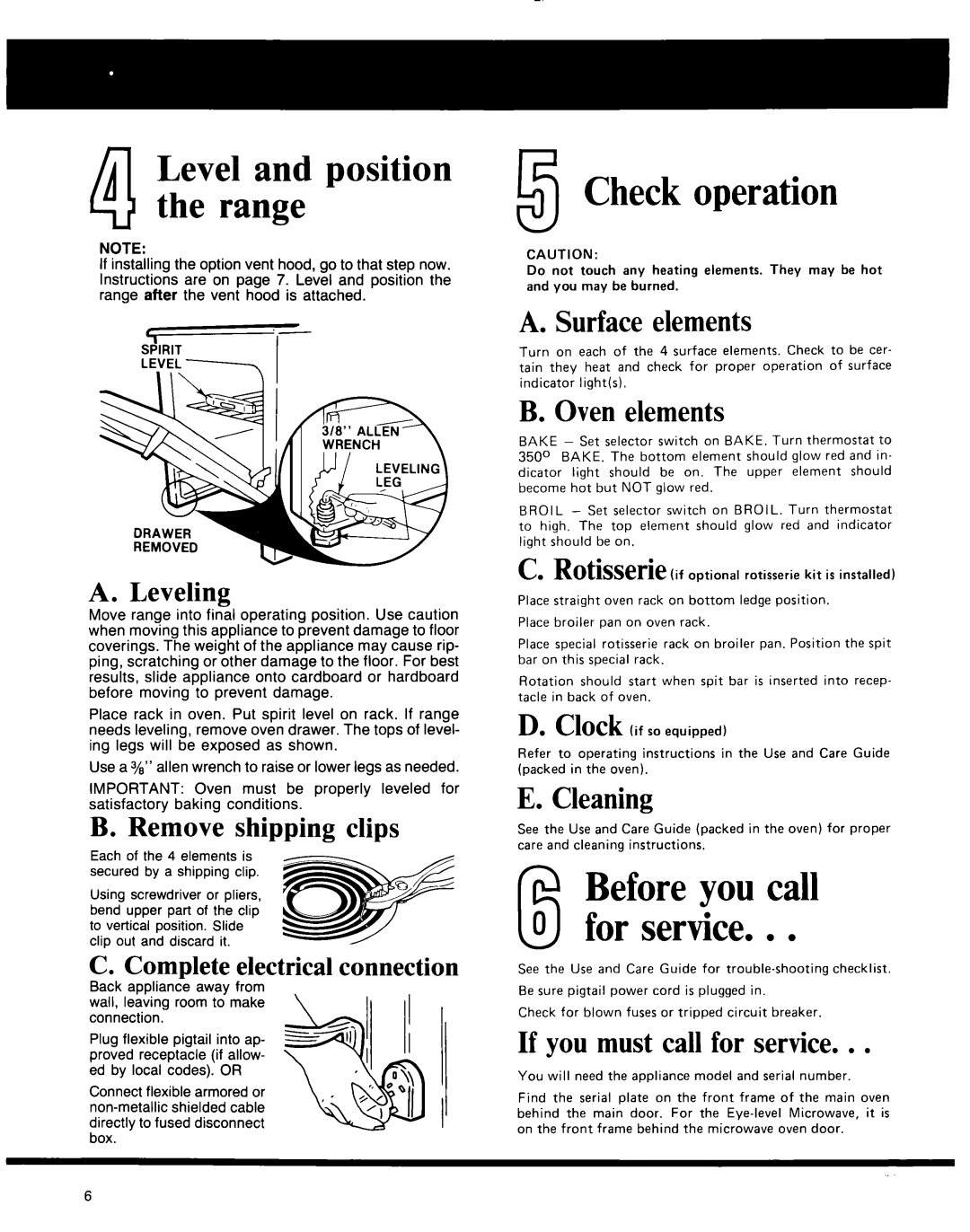 Whirlpool 30 eye-level range manual Check operation, Before you call for service 