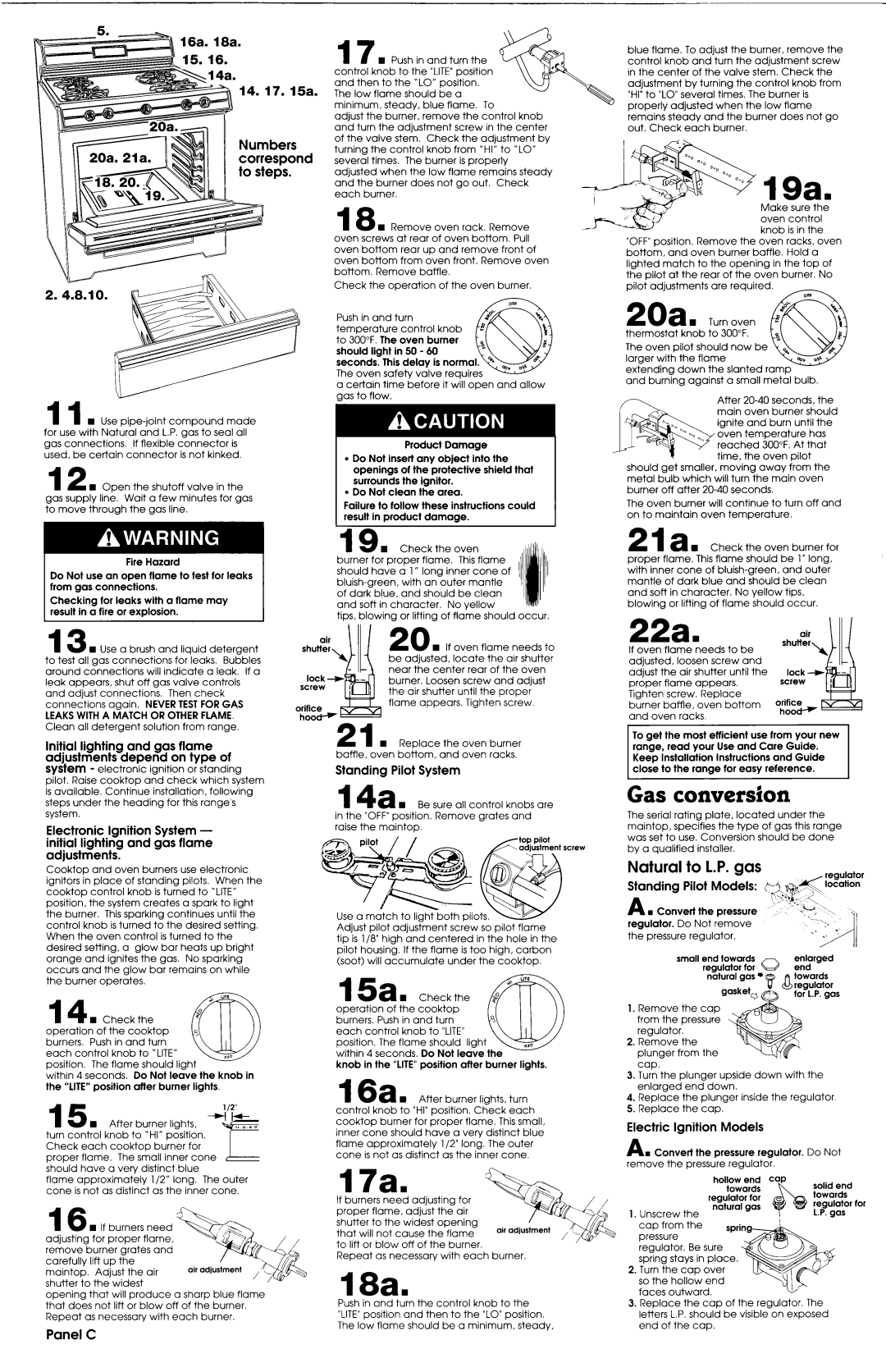 Whirlpool 30 installation instructions 15 n, 19 w, 15a n, Gas conversion, Natural, 14 n, kTf%, ‘ 9&‘ 