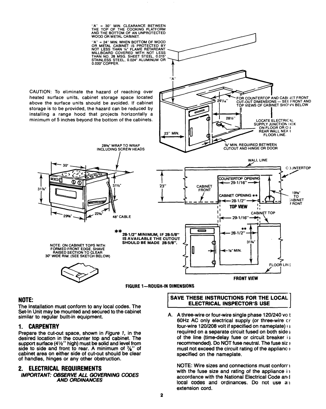 Whirlpool 311433 REV. C manual Frontview, Rough-Indimensions 