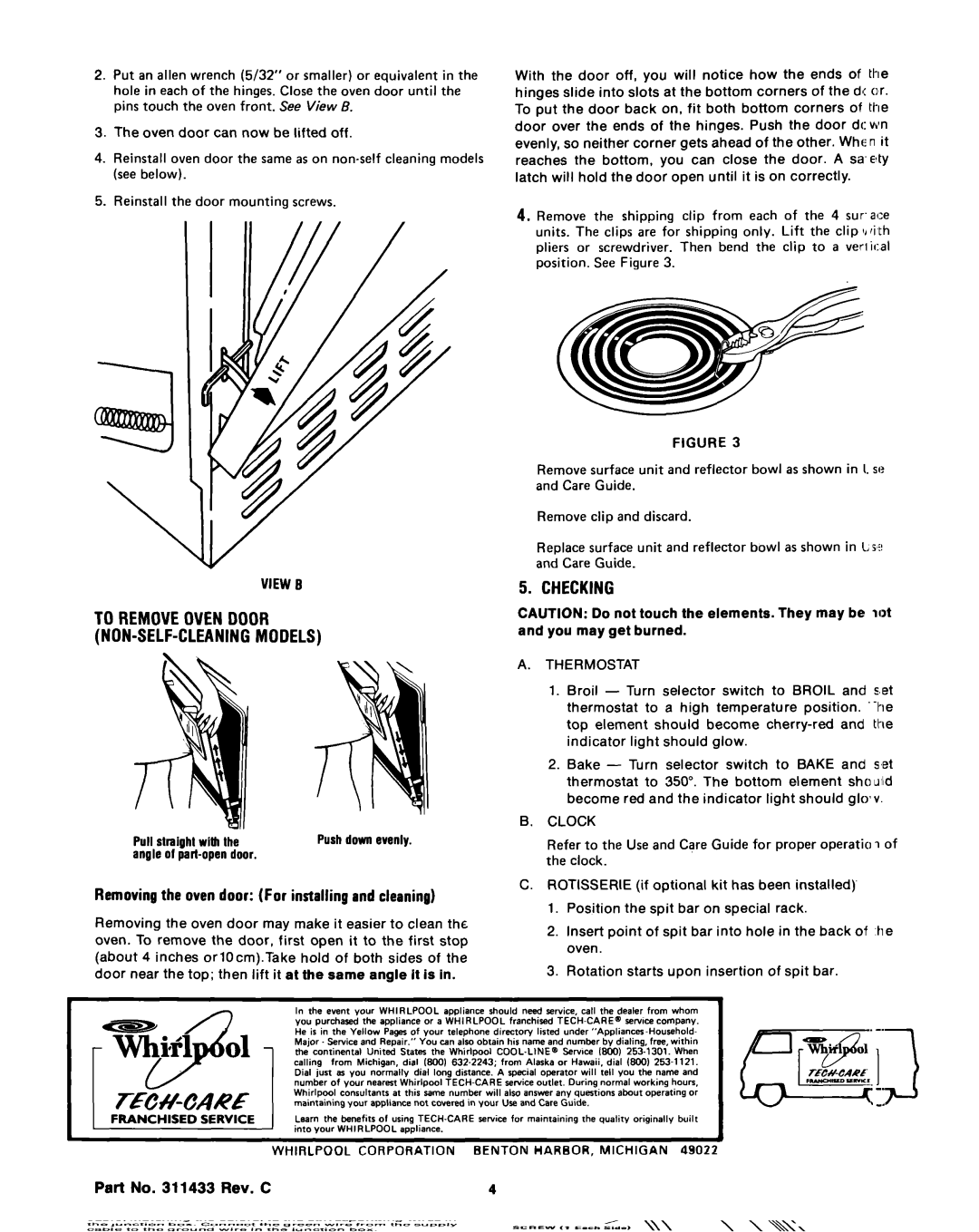 Whirlpool 311433 REV. C manual Checking, Viewb 