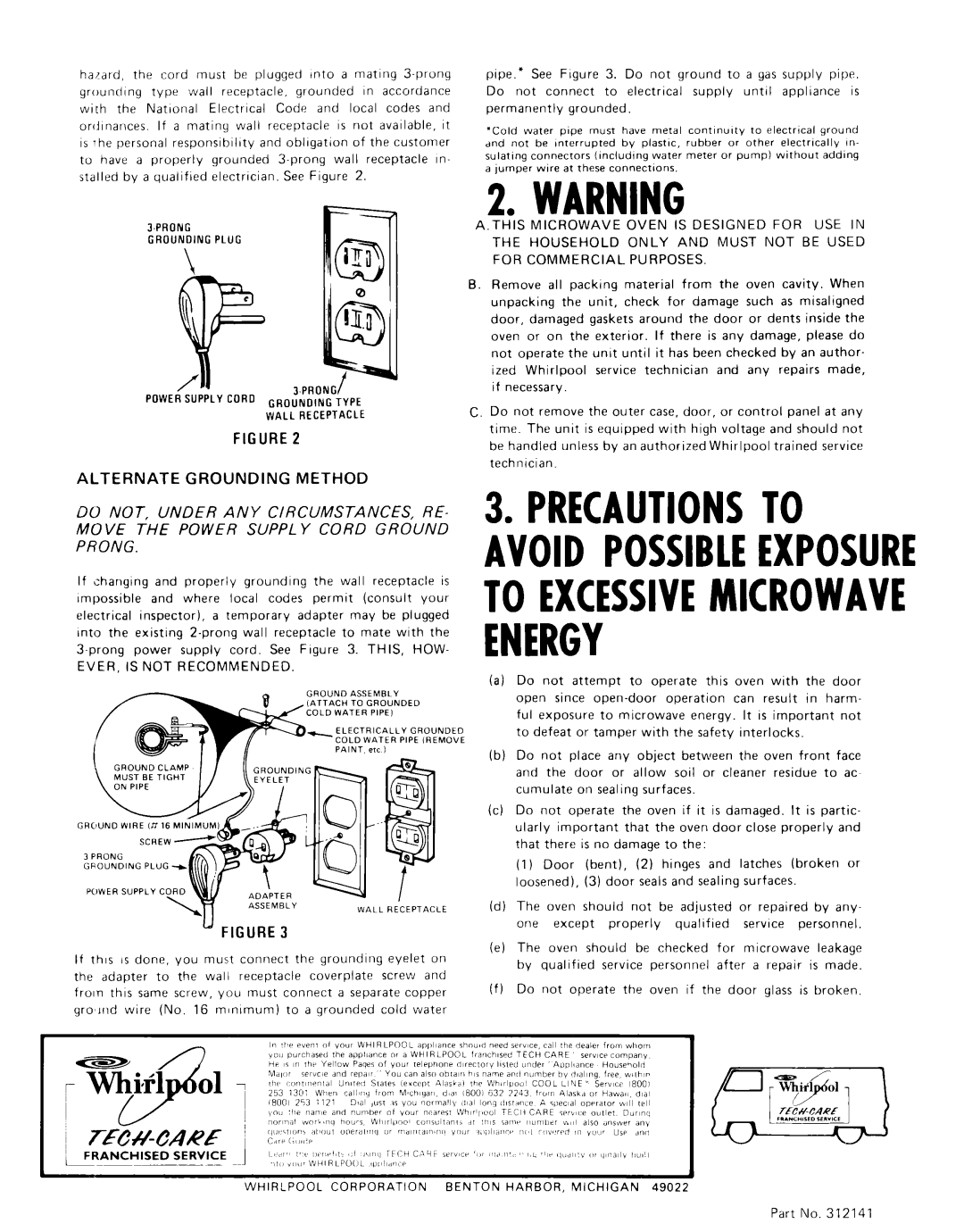Whirlpool 312141 ’ Figure, EVER, is not Recommended, Whirlpool Corporation Benton HARBOR, Michigan 