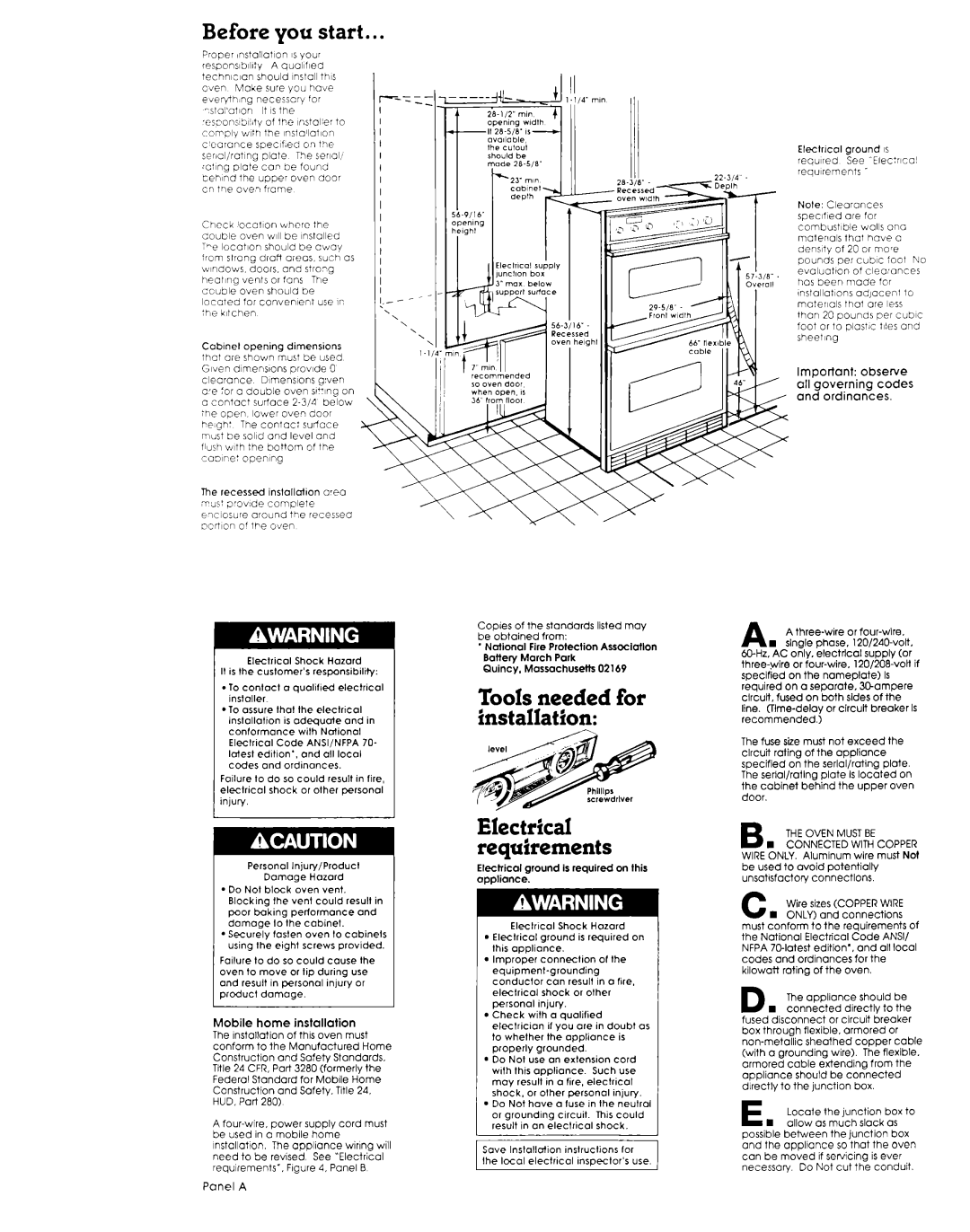 Whirlpool 3149595 installation instructions You, Tools needed for installation, Mobile home installation 