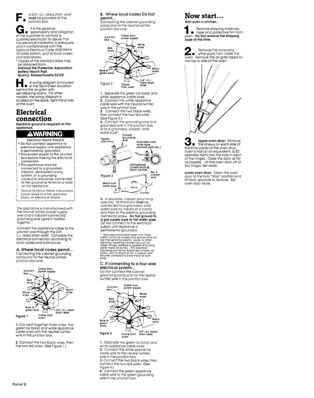 Whirlpool 3149595 EIectrkaI Connection, Now start, Where Local, If connecting to a four-wire Electrical system 