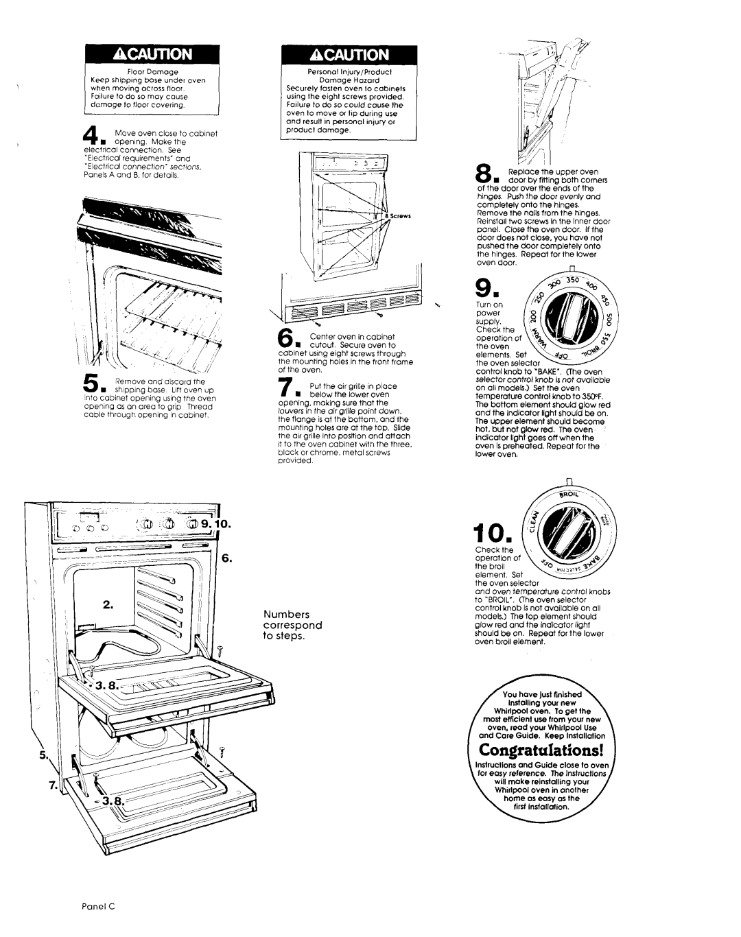 Whirlpool 3149595 installation instructions Numbers correspond to steps, First installation 