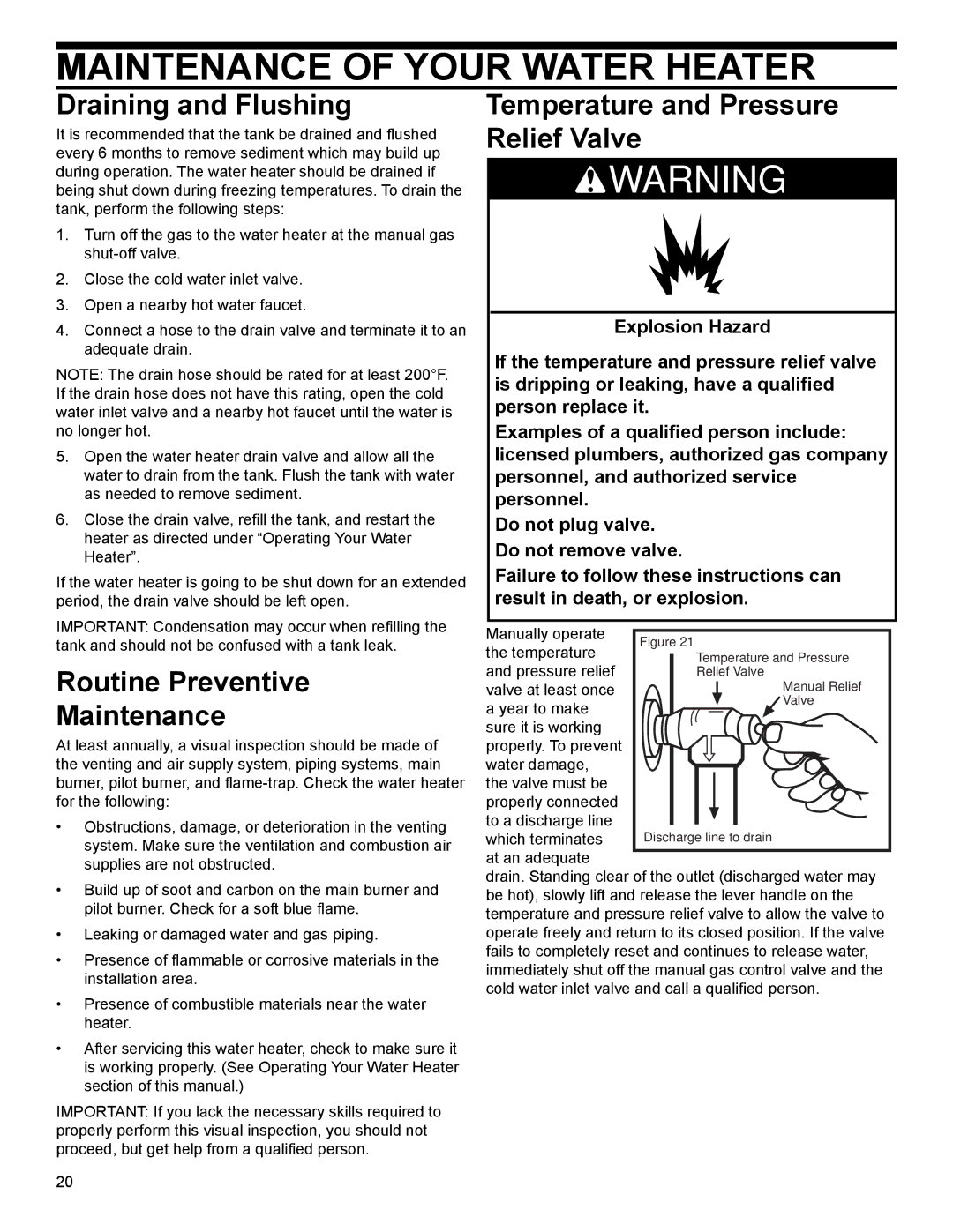 Whirlpool 315420-000, W10100910 Maintenance of Your Water Heater, Draining and Flushing, Routine Preventive Maintenance 