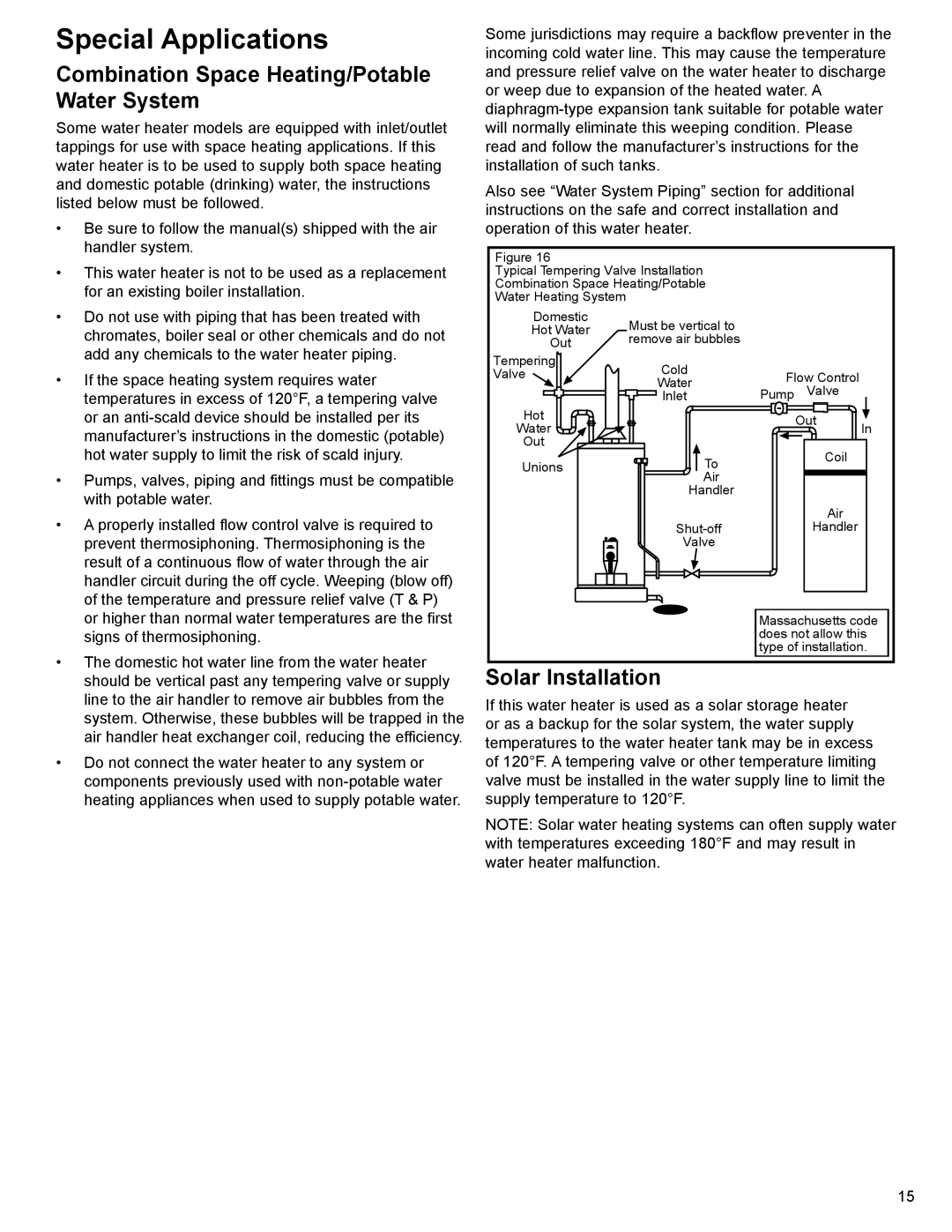 Whirlpool SG1J4040T3NOV 7K Special Applications, Combination Space Heating/Potable Water System, Solar Installation 