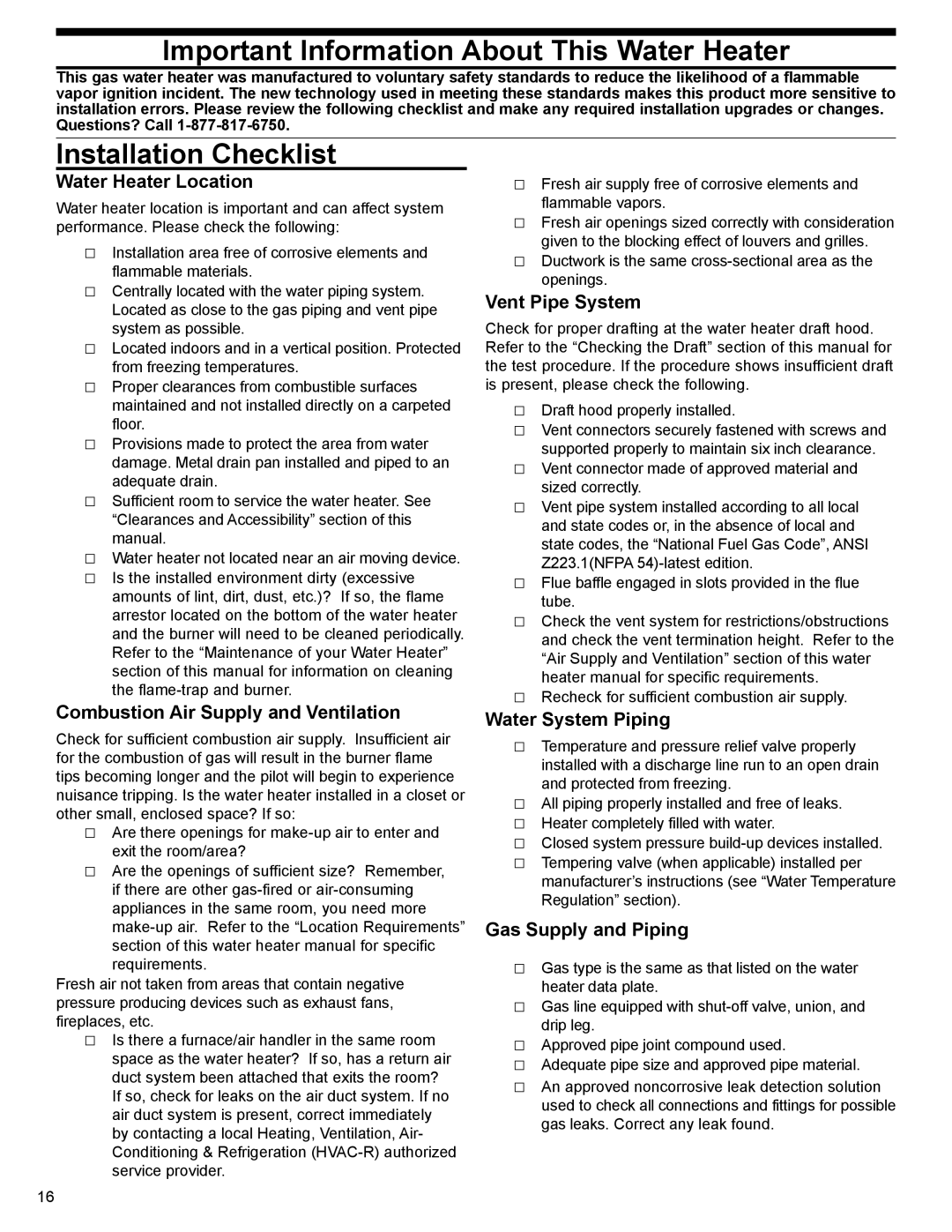 Whirlpool 315422-000, W10123251, SG1J5040T3NOV 7K, SG1J4040T3NOV 7K installation instructions Installation Checklist 