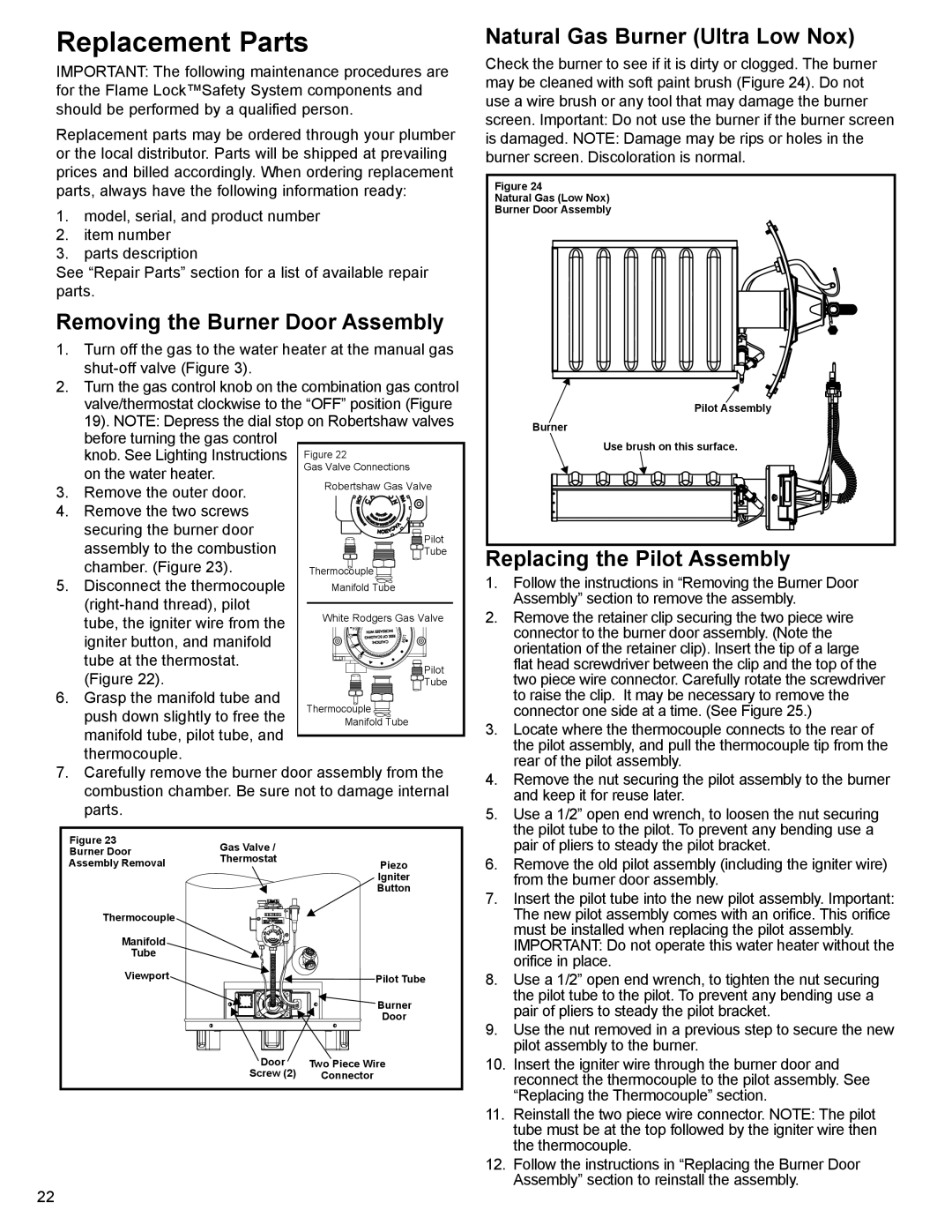 Whirlpool SG1J5040T3NOV 7K Replacement Parts, Removing the Burner Door Assembly, Natural Gas Burner Ultra Low Nox 