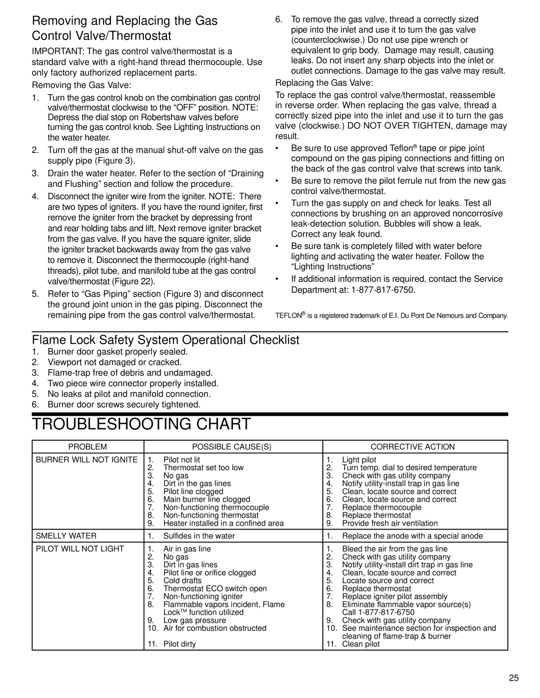 Whirlpool W10123251 Removing and Replacing the Gas Control Valve/Thermostat, Flame LockSafety System Operational Checklist 