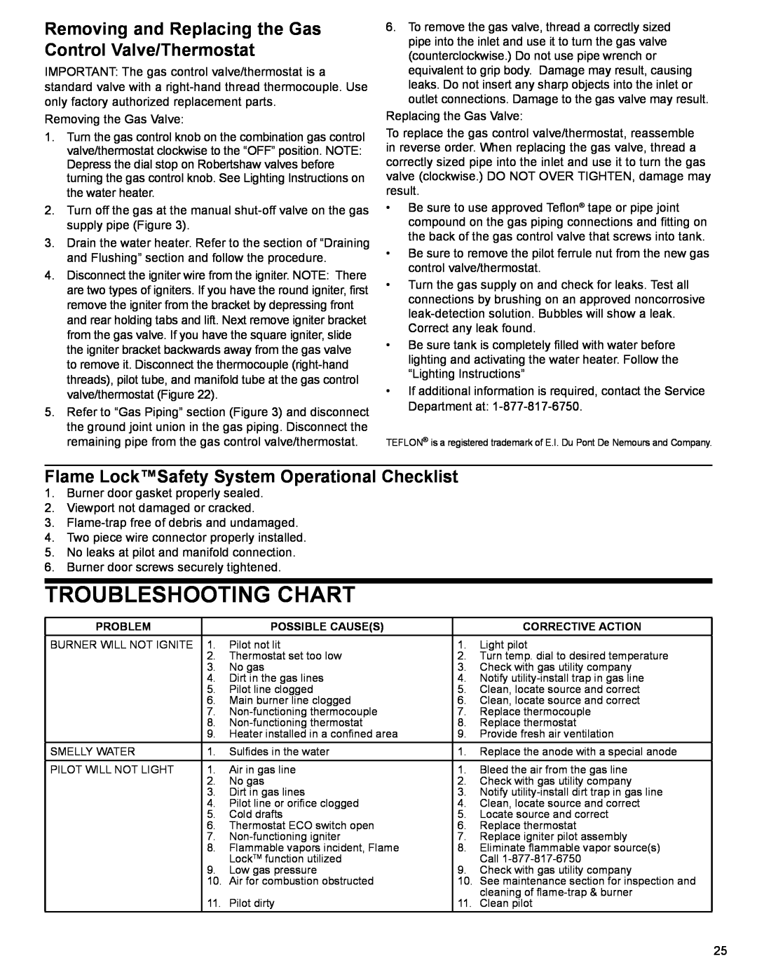 Whirlpool W10123251, 315422-000, SG1J5040T3NOV 7K Troubleshooting Chart, Flame LockSafety System Operational Checklist 