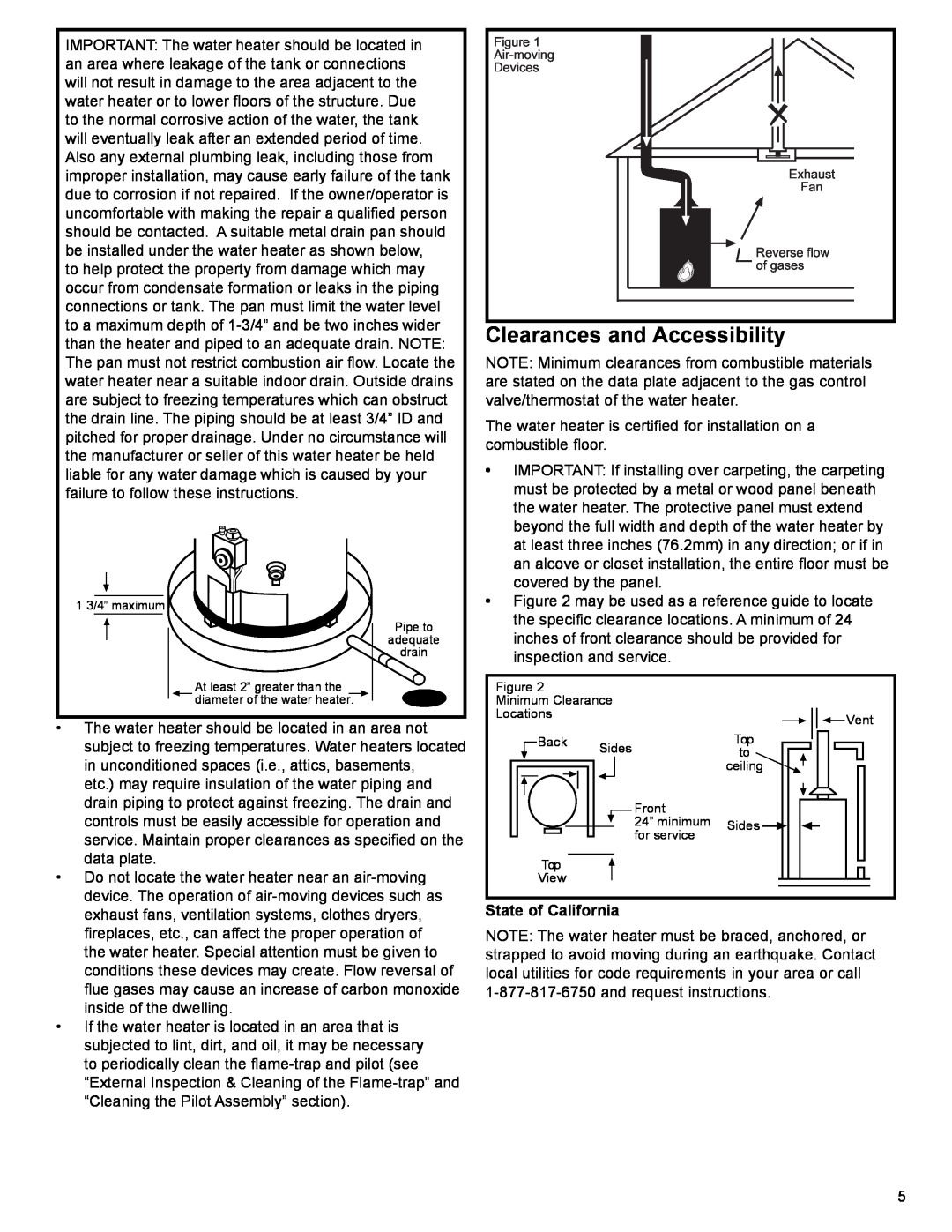 Whirlpool W10123251, 315422-000, SG1J5040T3NOV 7K, SG1J4040T3NOV 7K Clearances and Accessibility, State of California 