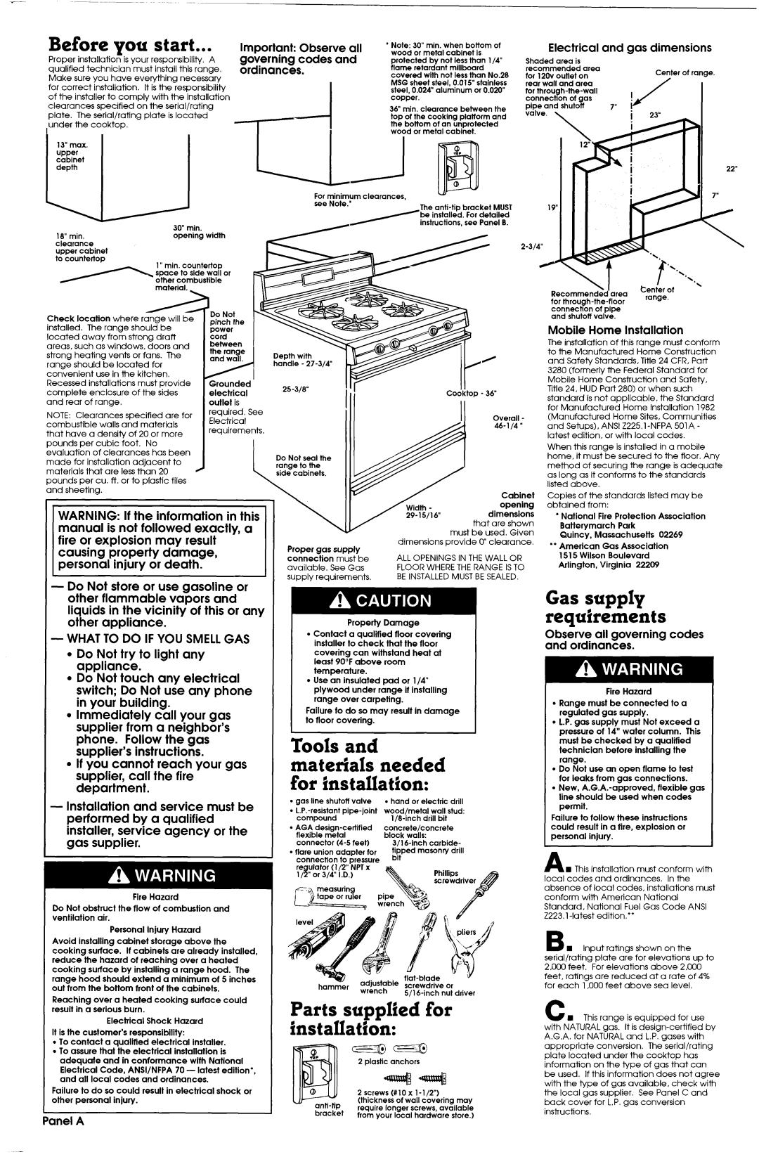 Whirlpool 316002904, 4371006 installation instructions Before, Start, Parts supplied for hstaffation 