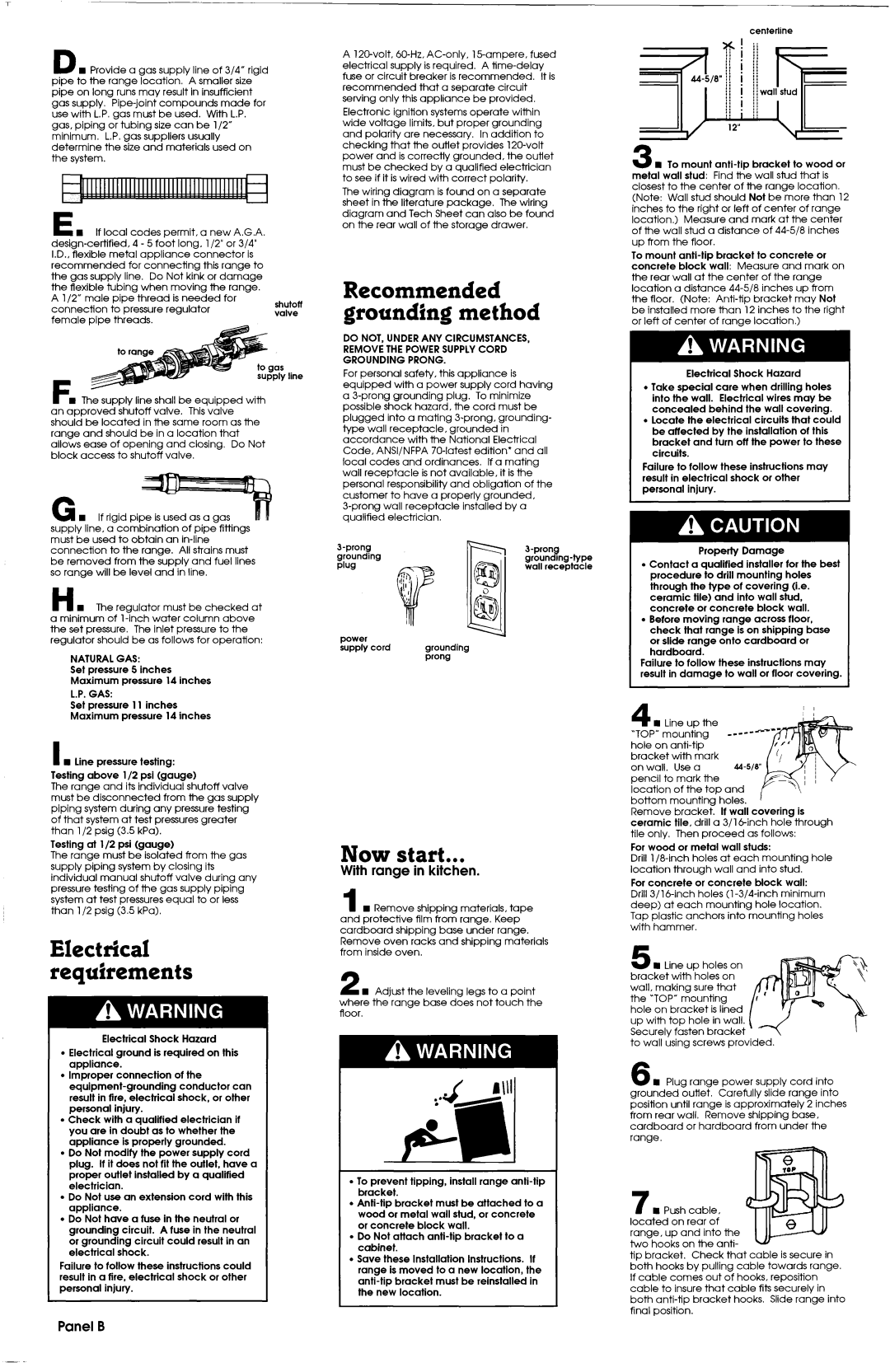 Whirlpool 4371006, 316002904 installation instructions Now start, With range in kitchen, Panel B 