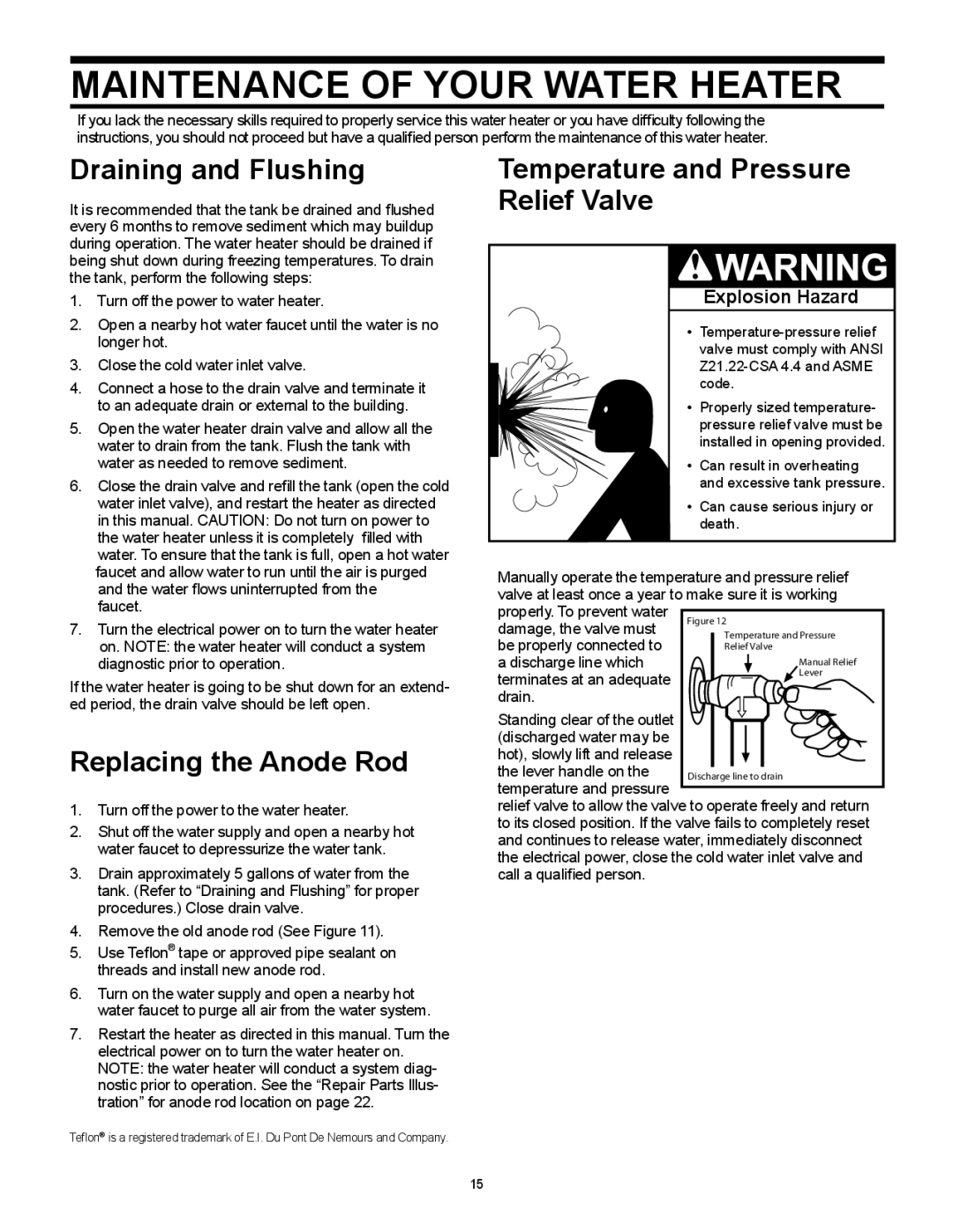 Whirlpool 318686-000 Maintenance of Your Water Heater, Draining and Flushing, Replacing the Anode Rod 