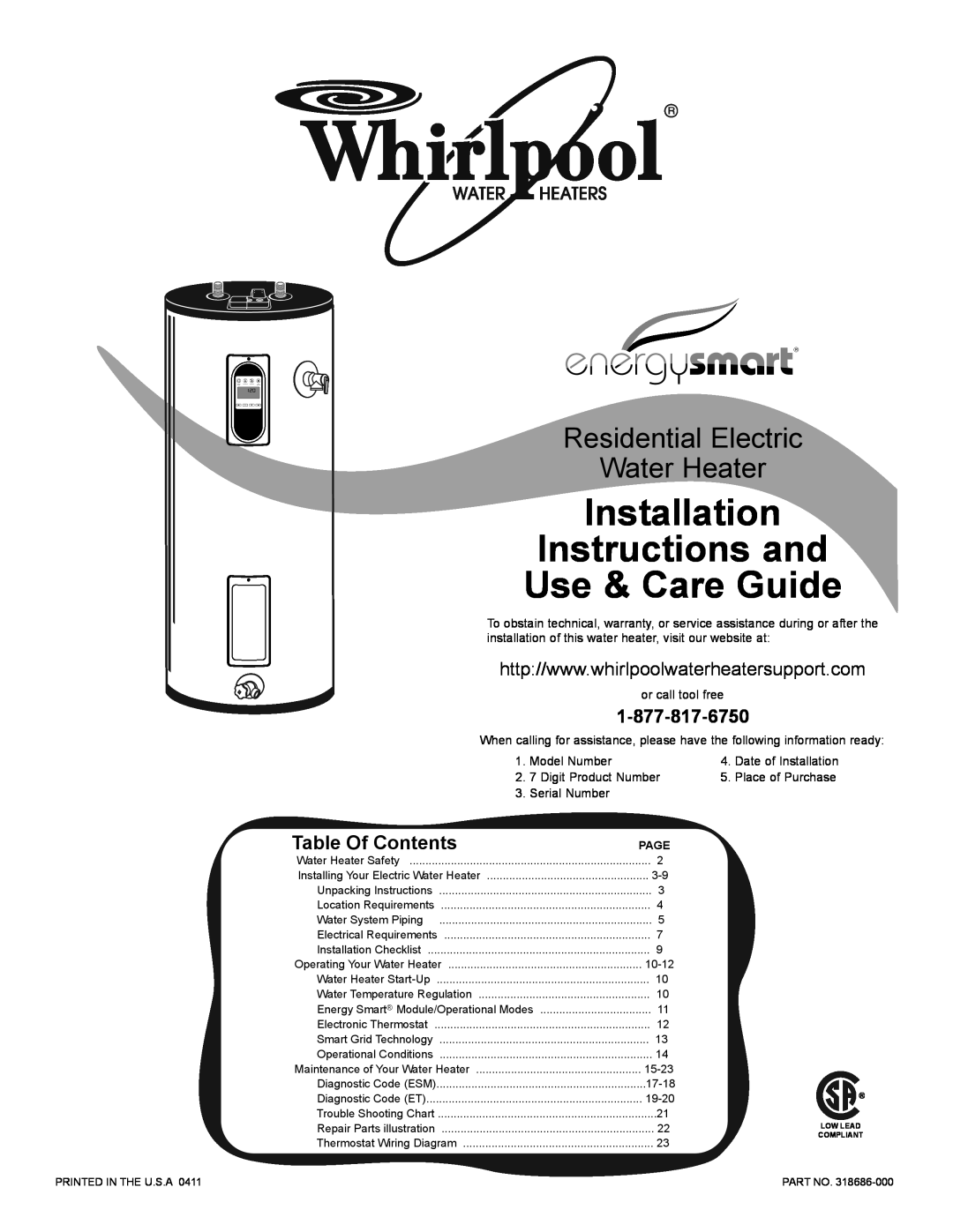 Whirlpool 318686-000 installation instructions Instructions and, Use & Care Guide, Installation, Table Of Contents, Page 