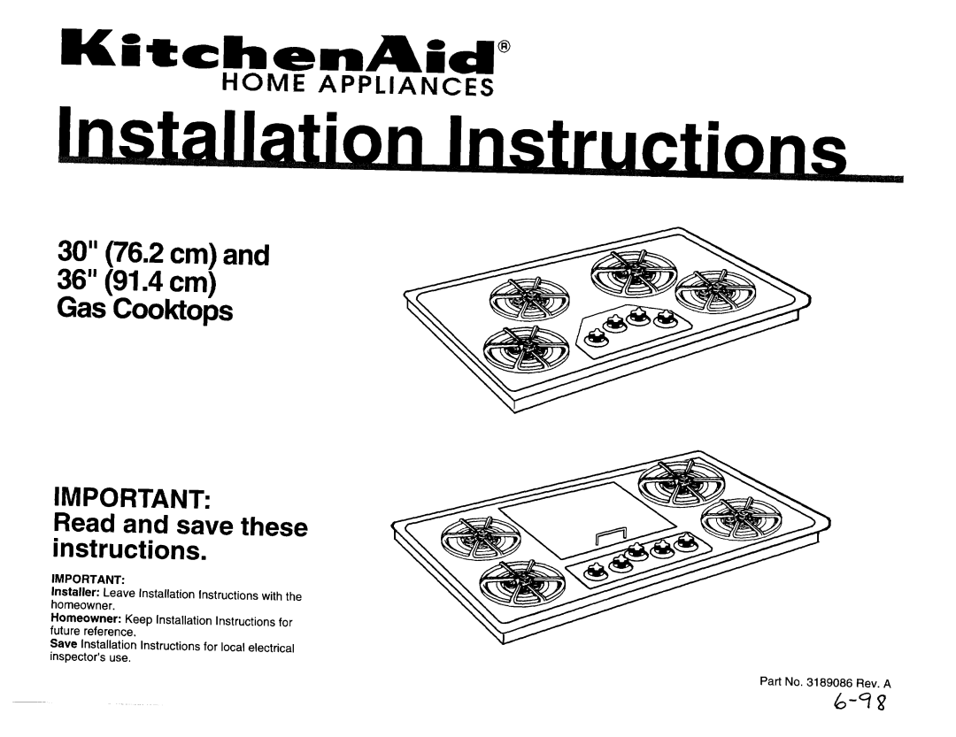 Whirlpool 3189086 installation instructions KWchenAid, Read and save these instructions 