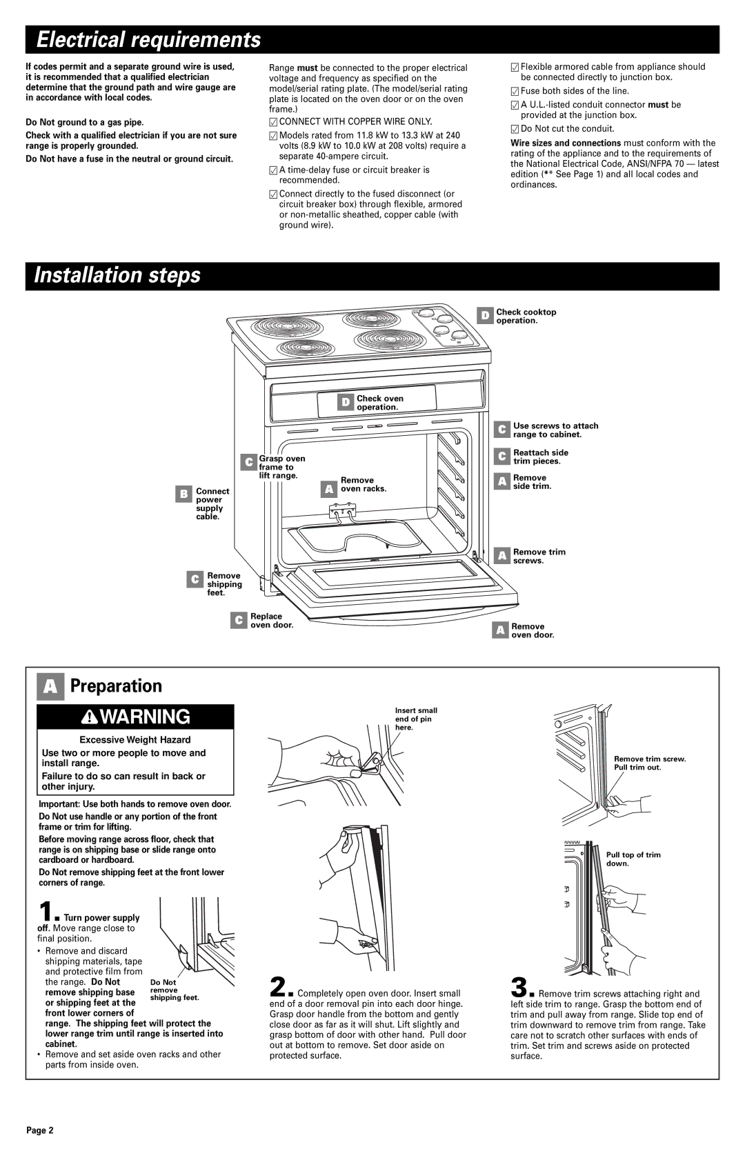 Whirlpool 3191799 installation instructions Installation steps, Preparation 